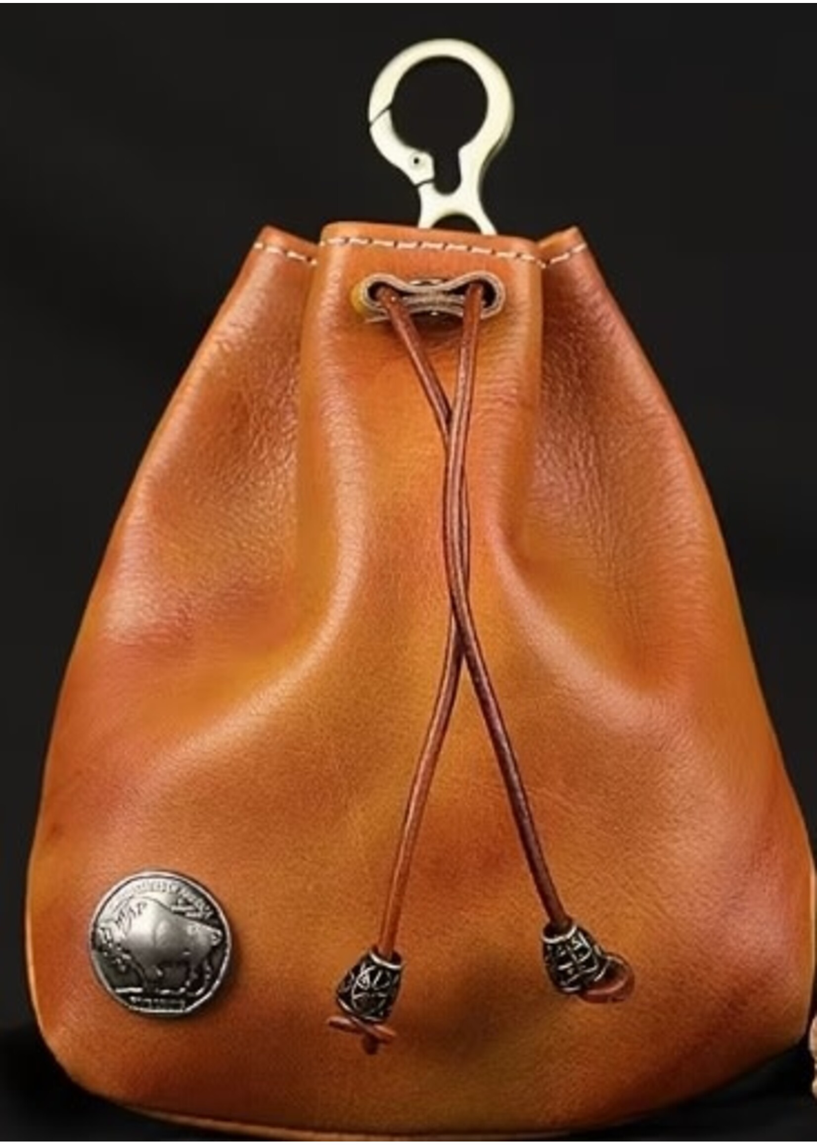 Dice Bag Genuine Leather Brown with Metal Stud