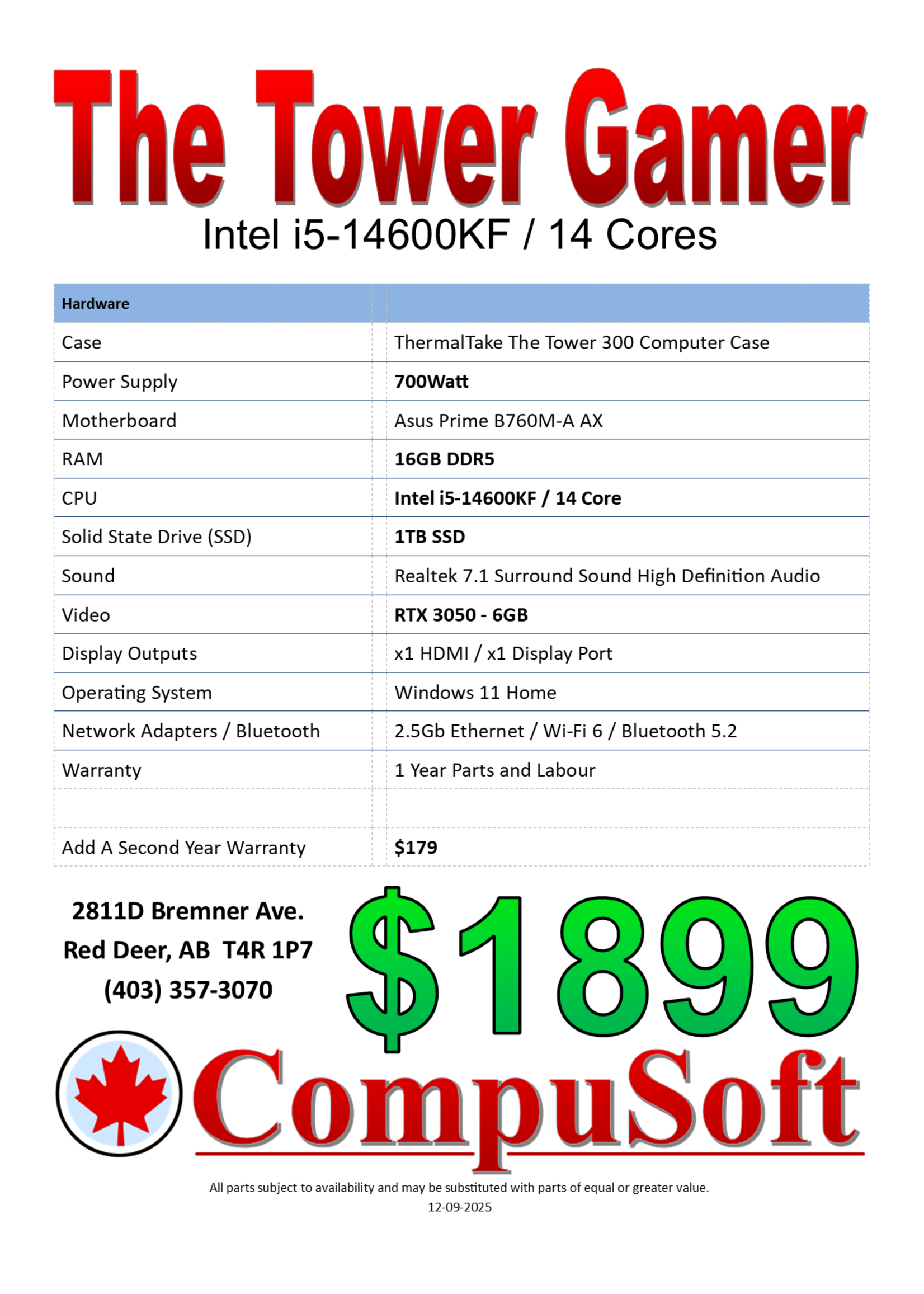 CompuSoft The Tower Gamer Computer