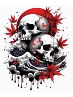 Sticker White Skulls & Red Flowers
