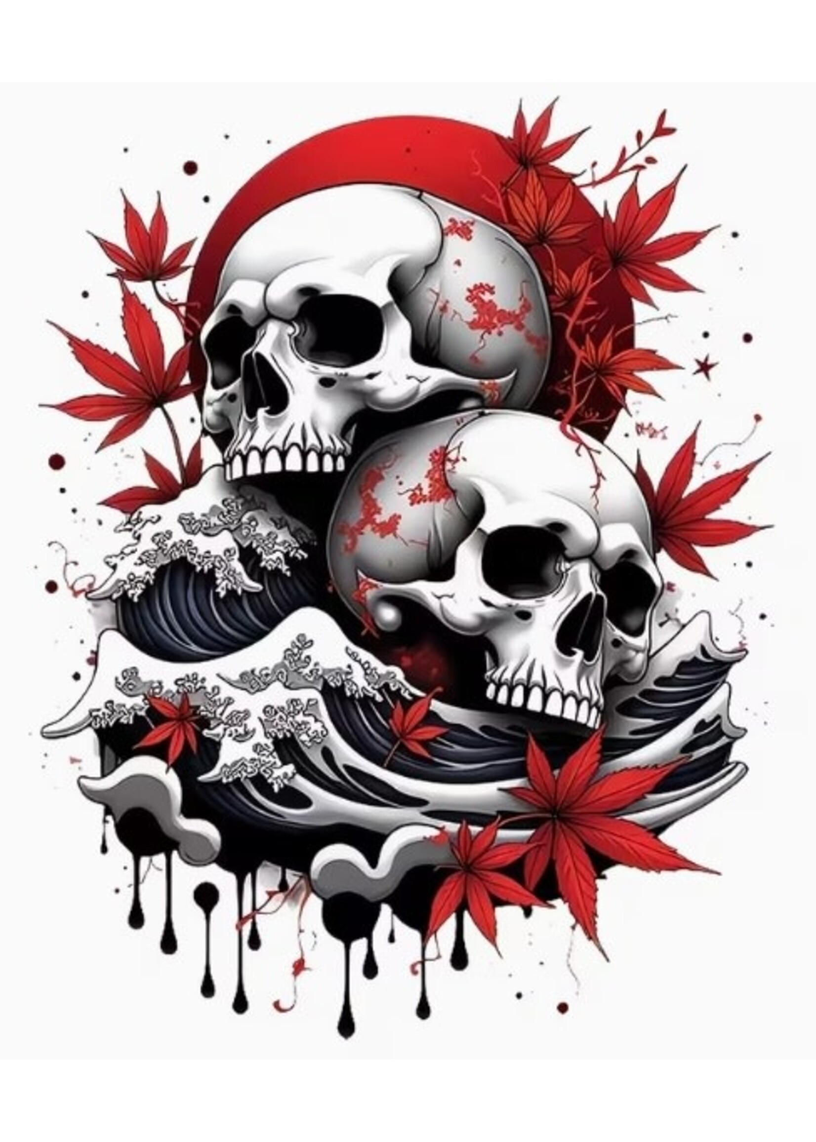 Sticker White Skulls & Red Flowers