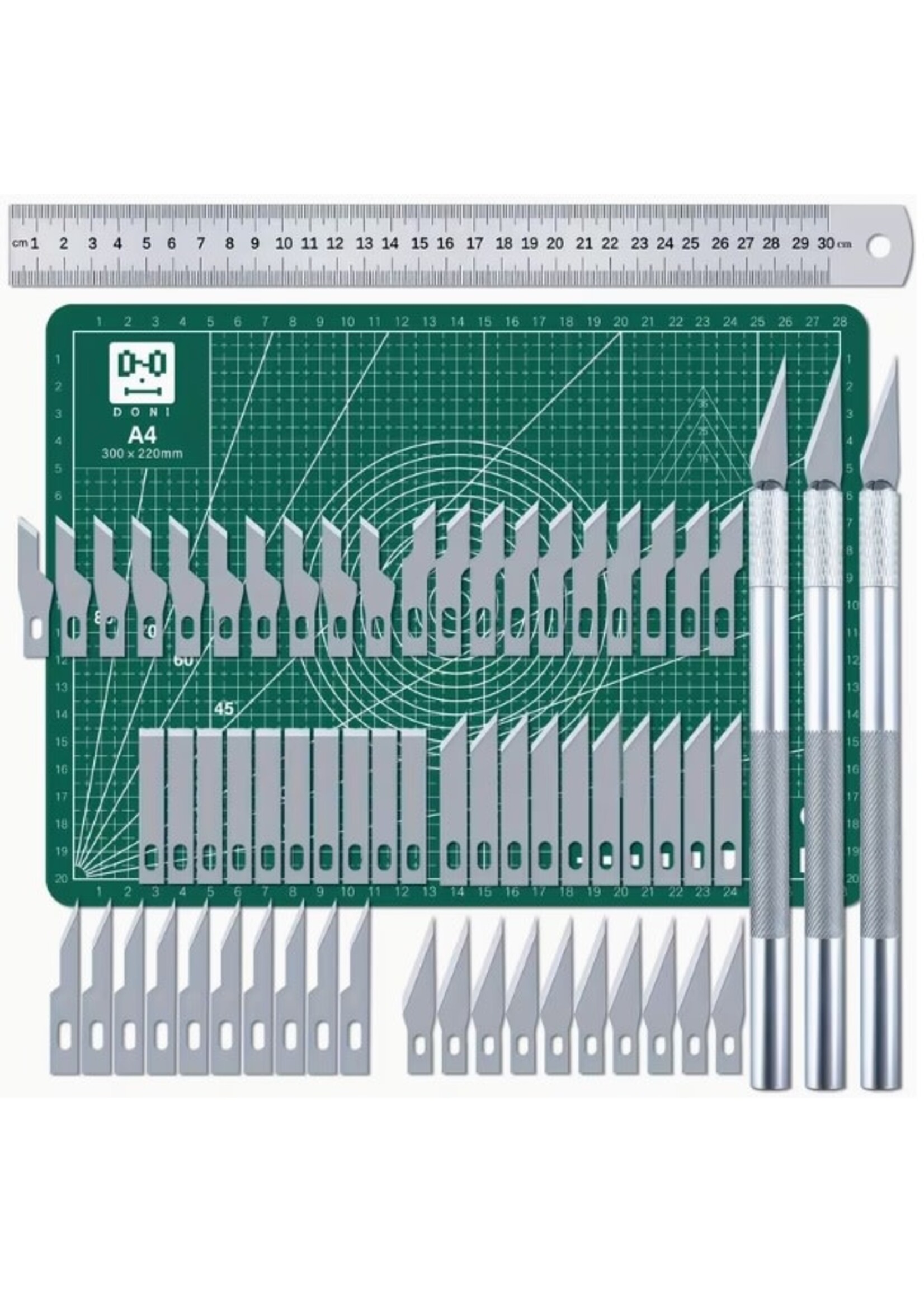 Cutting Mat with Knives + Blades + Ruler (65pc) Green