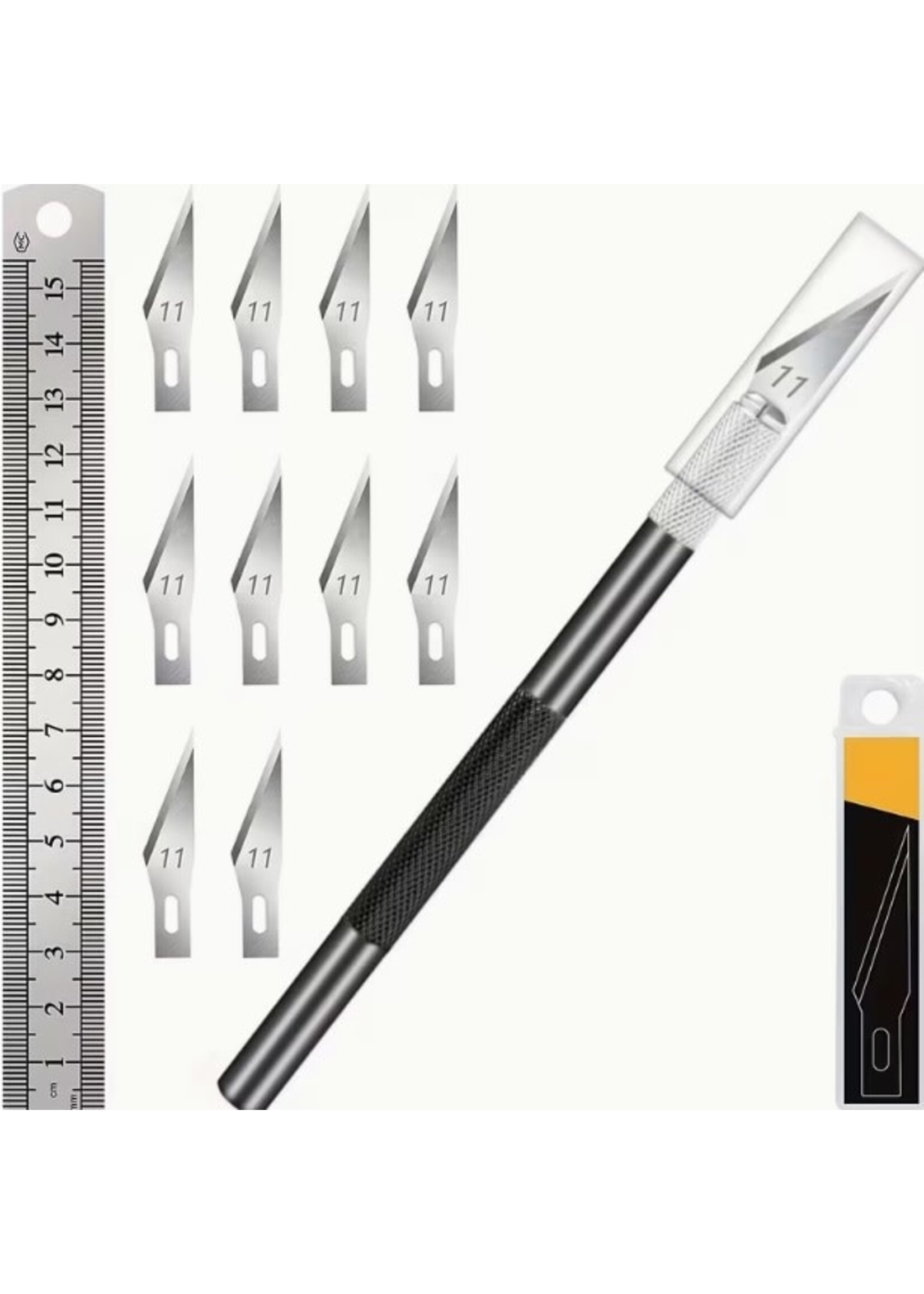 Exacto Knife with Blades and Ruler (11pc) Black