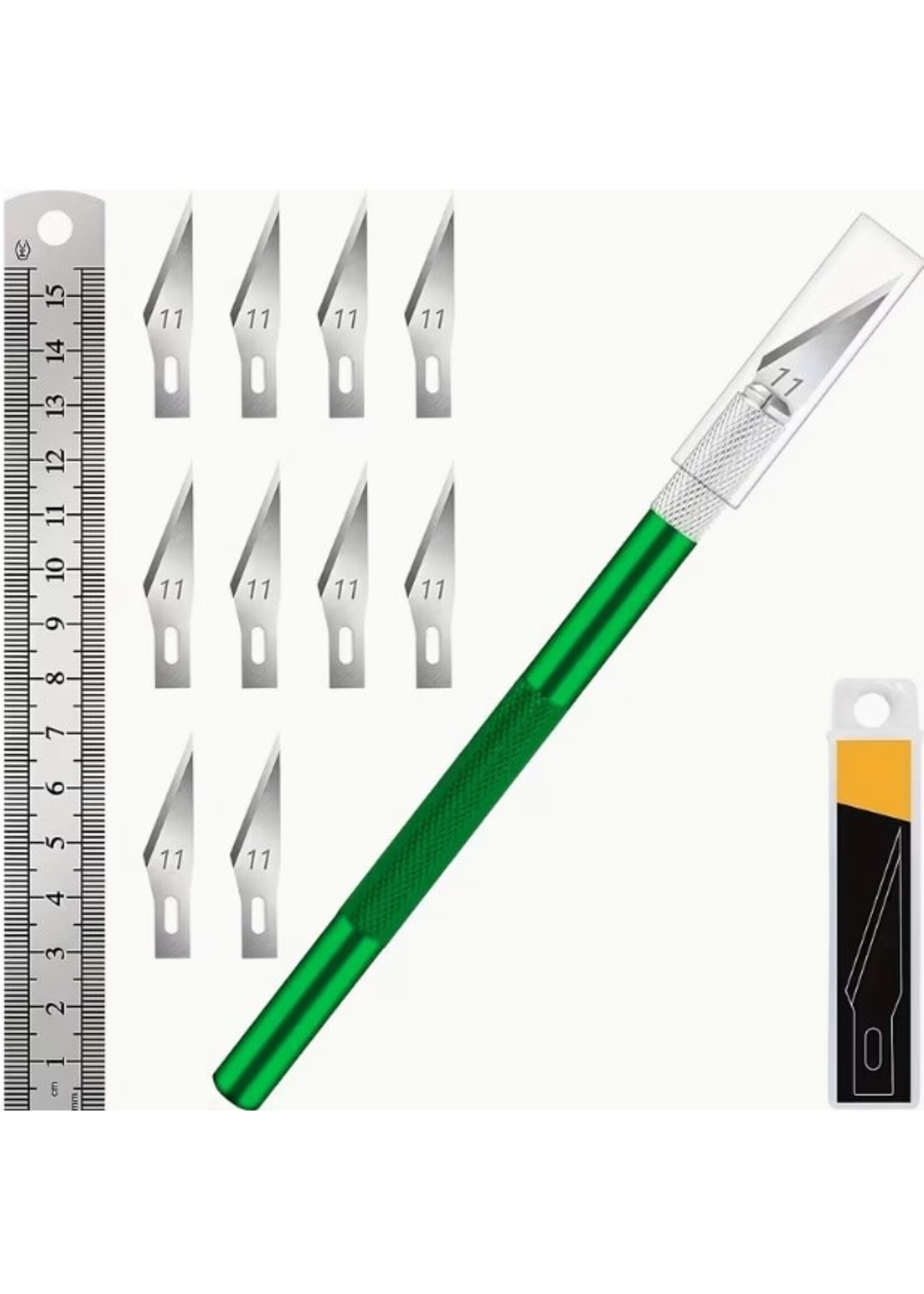 Exacto Knife with Blades and Ruler (11pc) Green