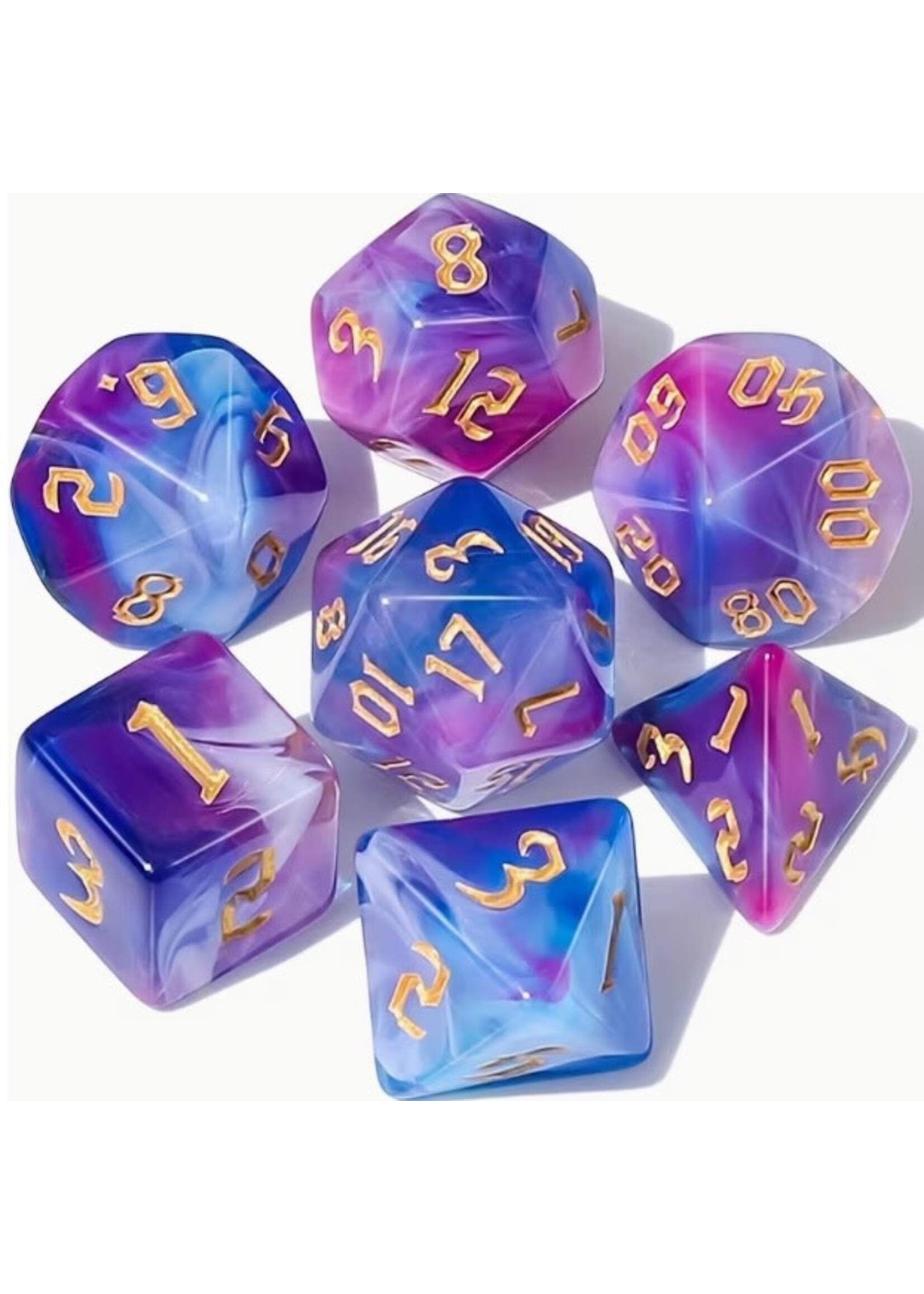 Dice RPG 7pc Blue Purple White Transparent