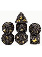 Dice RPG 7pc Hollow Metal Black with Gold