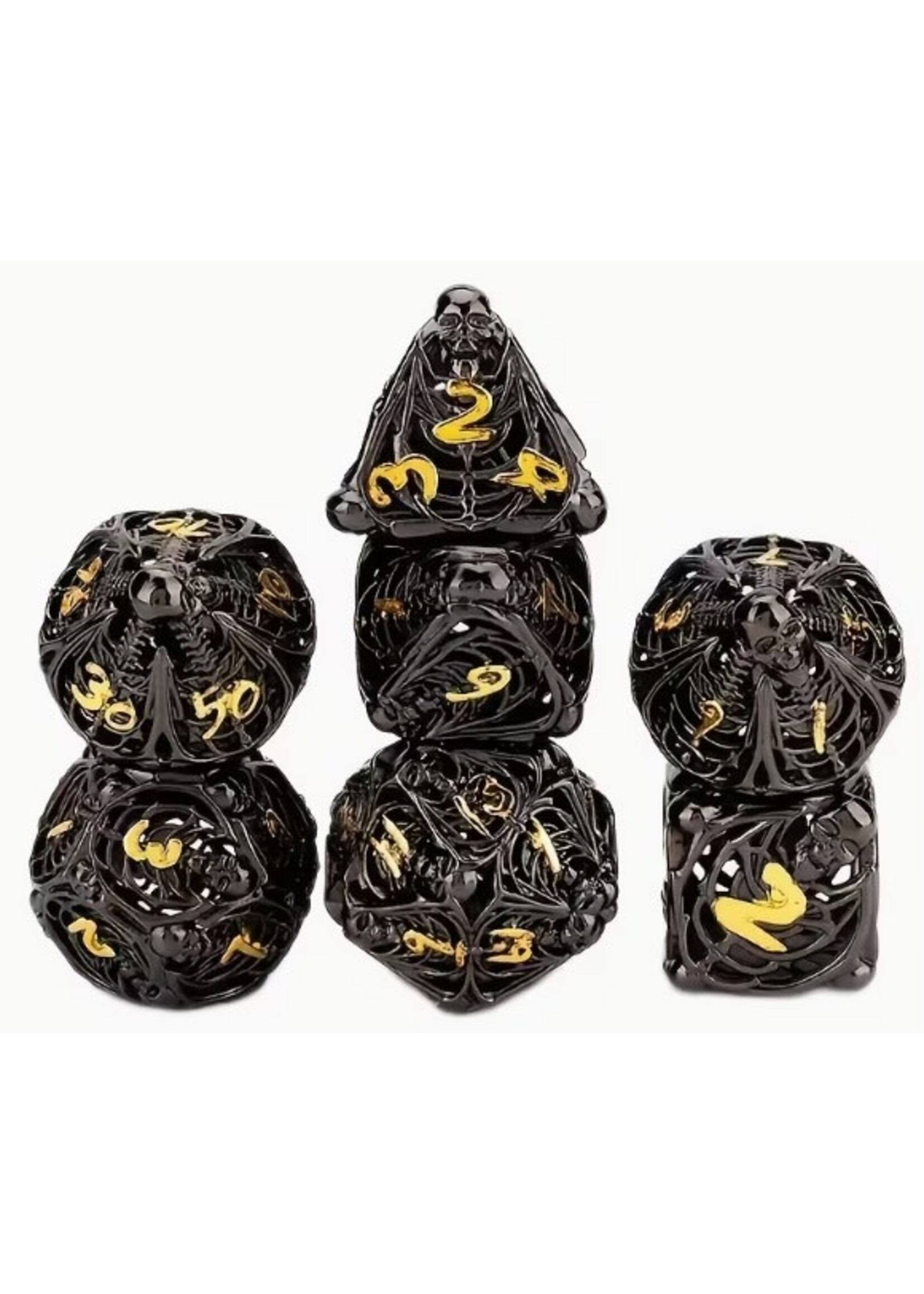 Dice RPG 7pc Hollow Metal Black with Gold