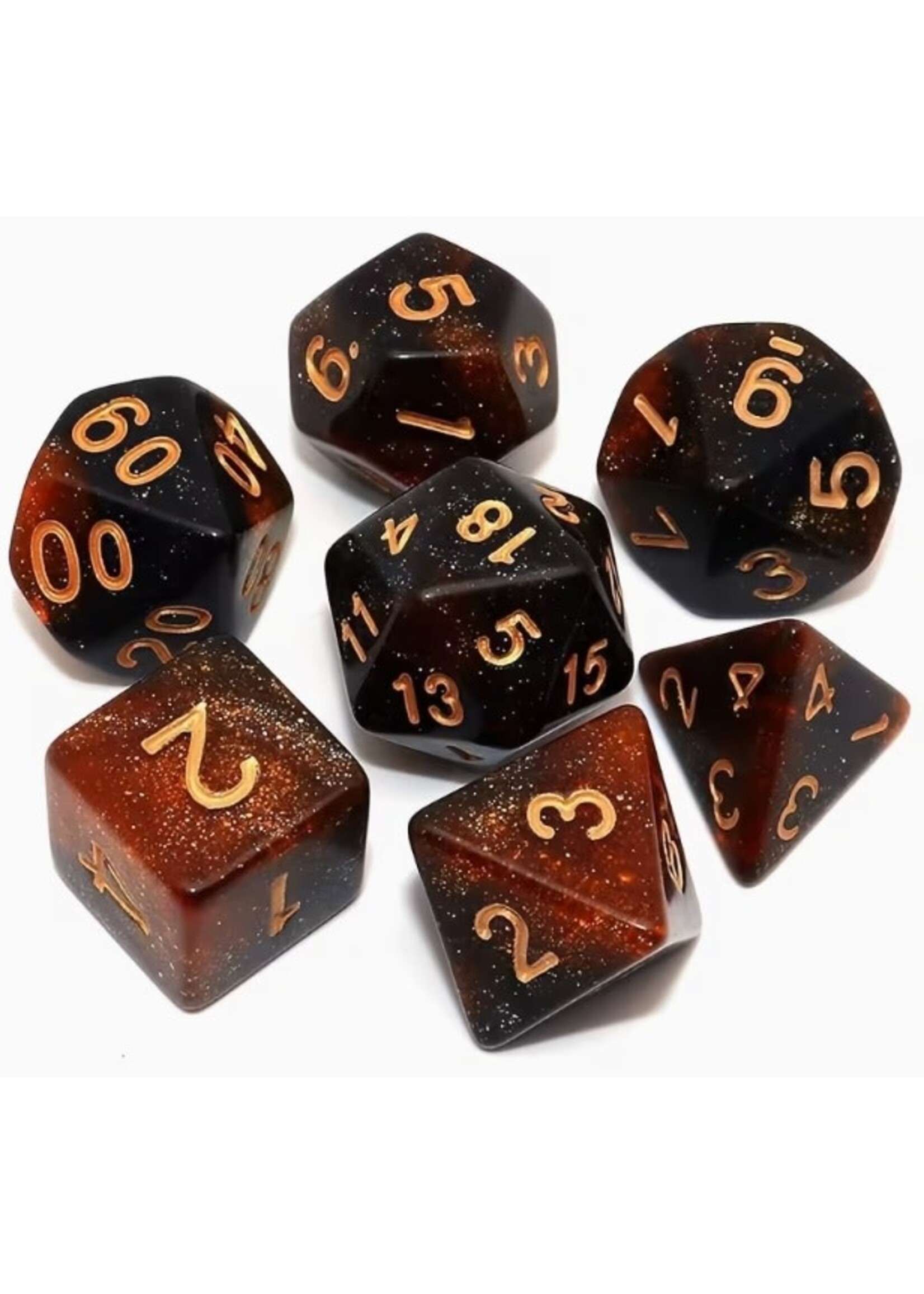Dice RPG 7pc Brown Black Glitter