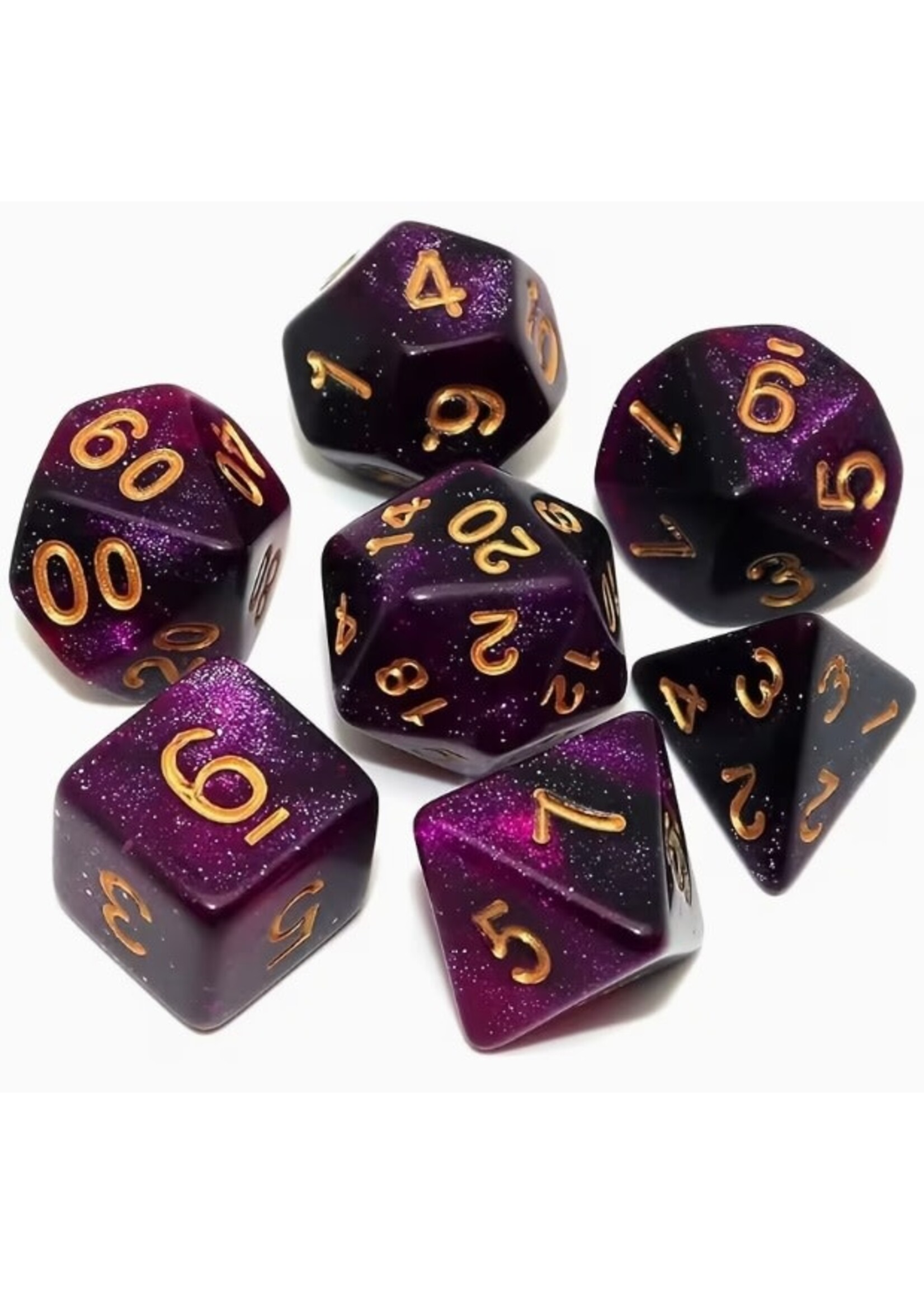Dice RPG 7pc Purple Black Glitter