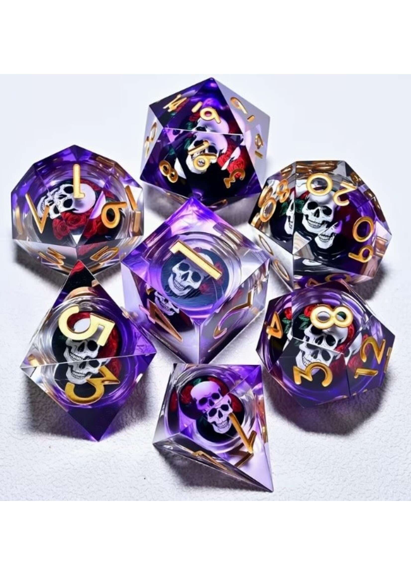 Dice RPG 7pc Resin Purple Rose Skull