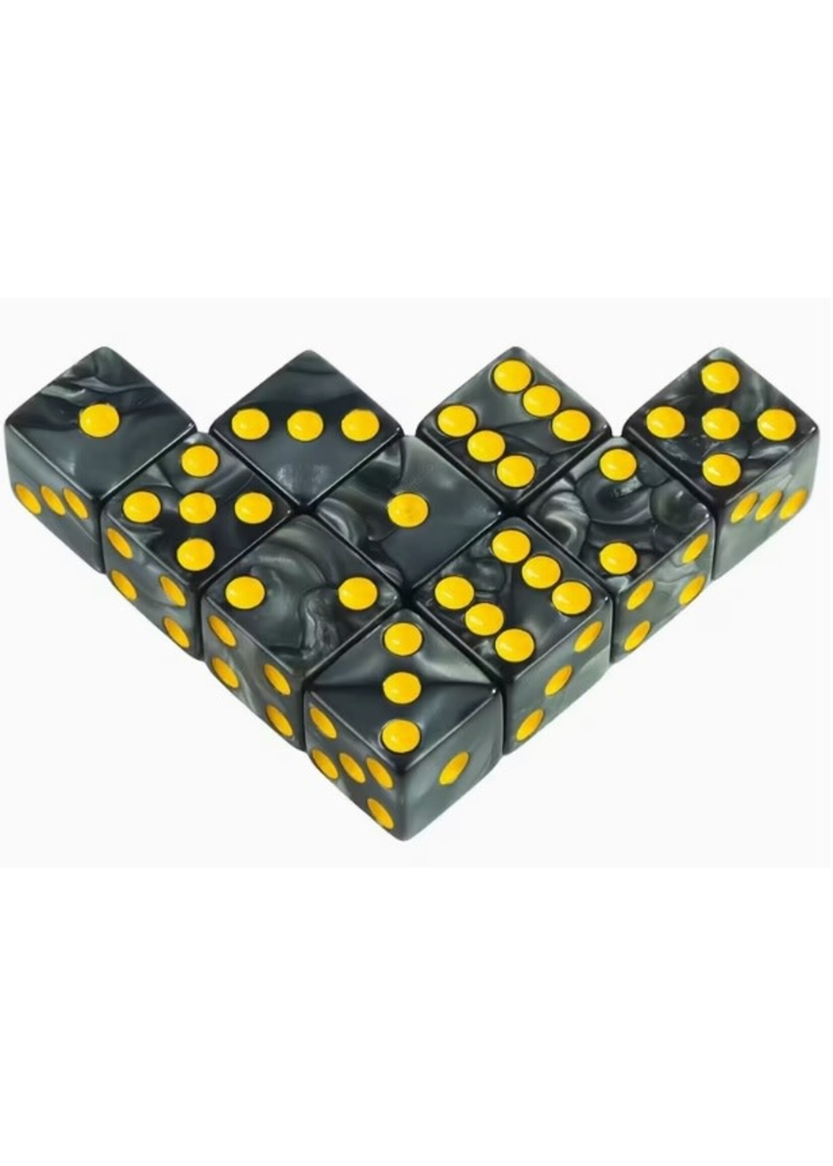 Dice 16mm 10pc Pearl Black with Gold