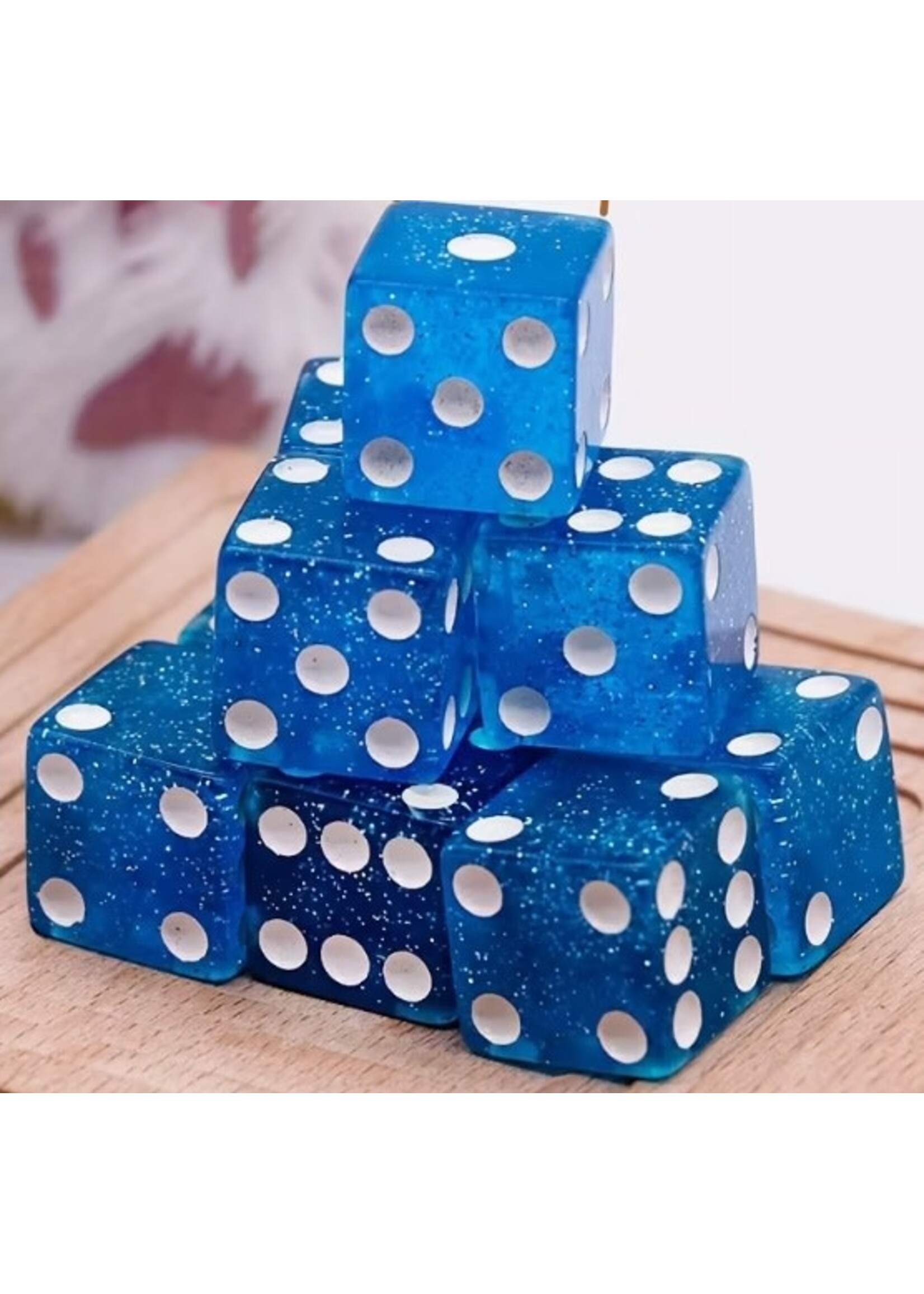 Dice 16mm 10pc Blue Glitter