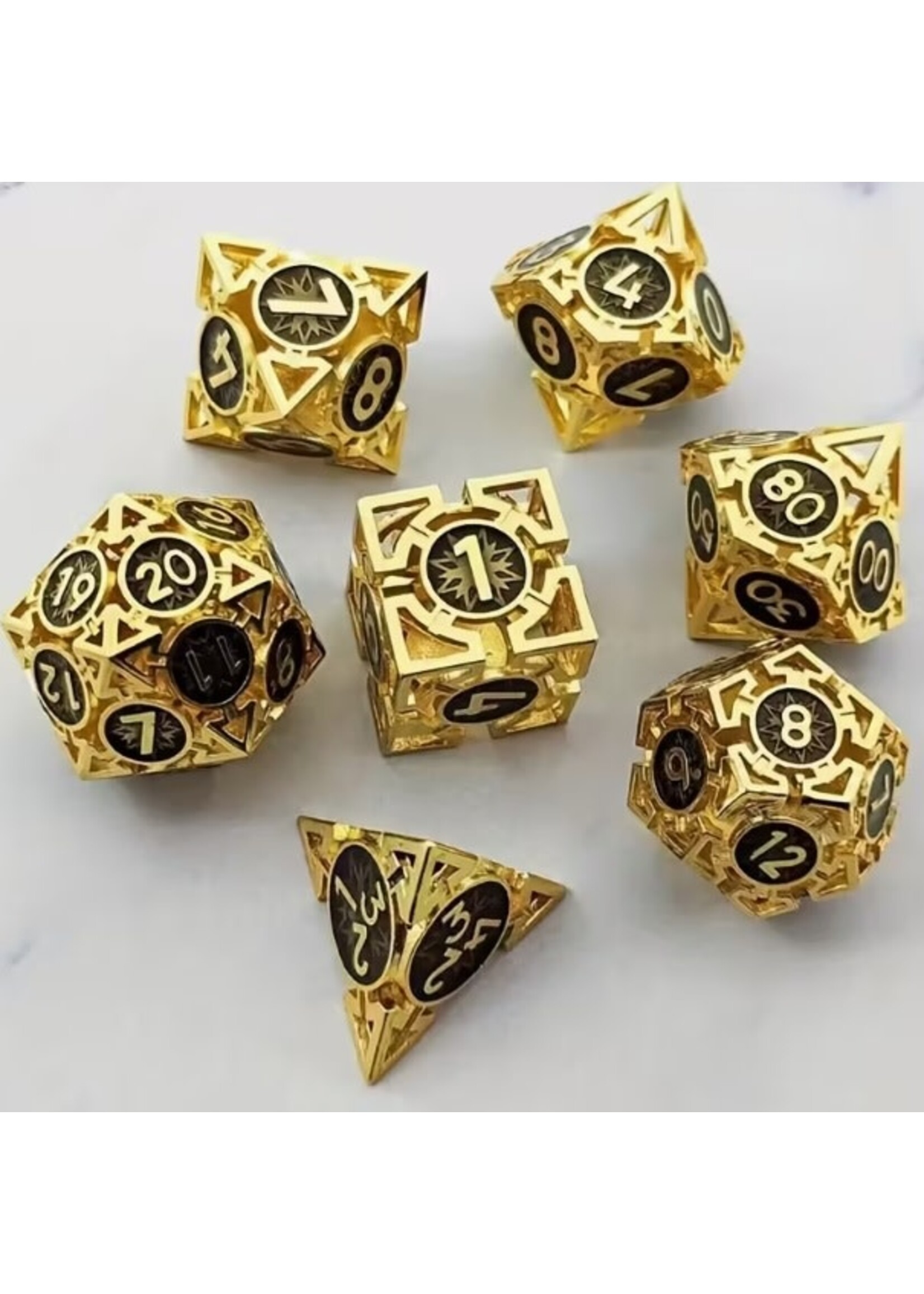 Dice RPG 7pc Metal Hollow Arrowpoints Golden