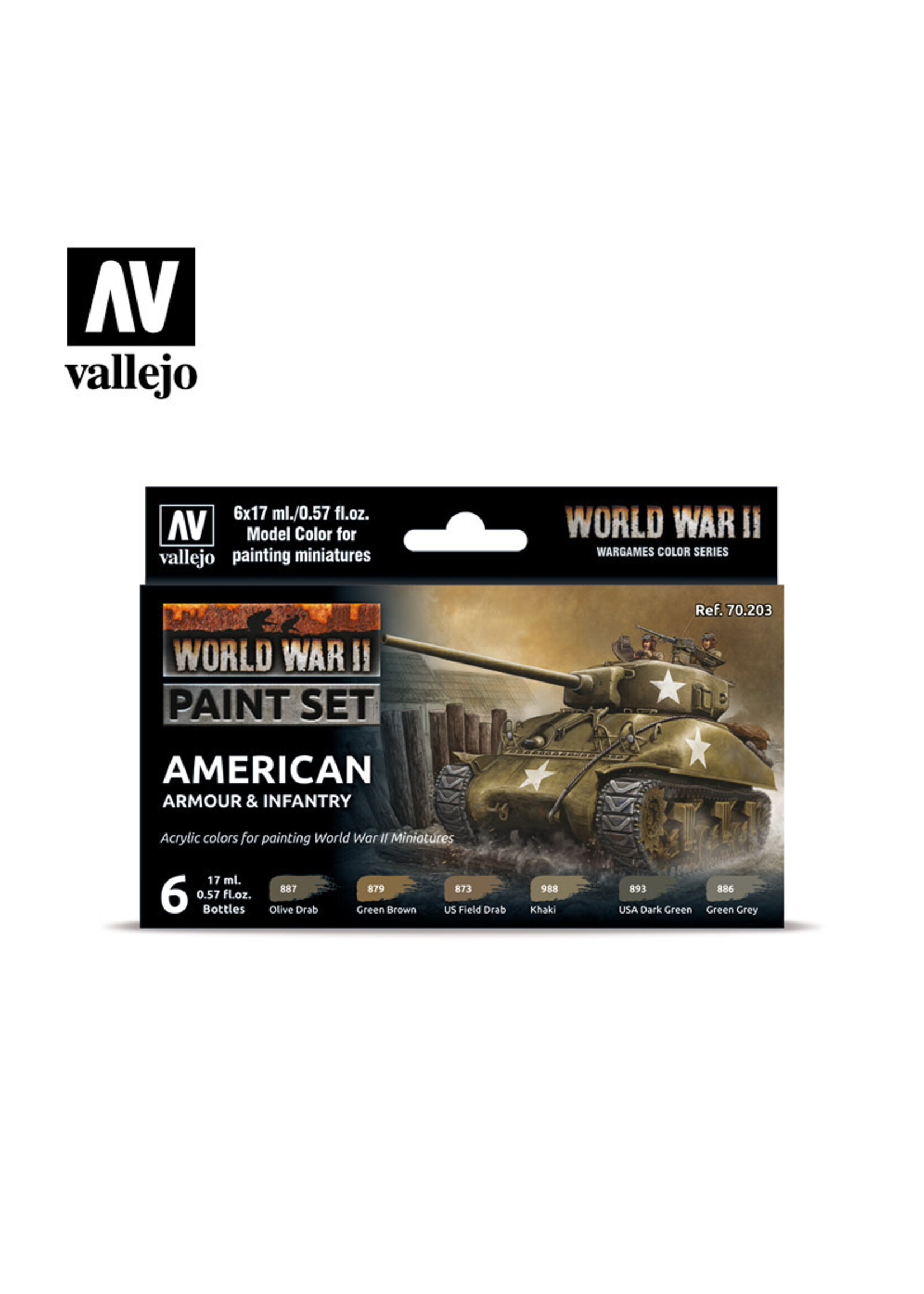 Vallejo VAL70203 WWII American Armor & Infantry Paint Set (6pc)