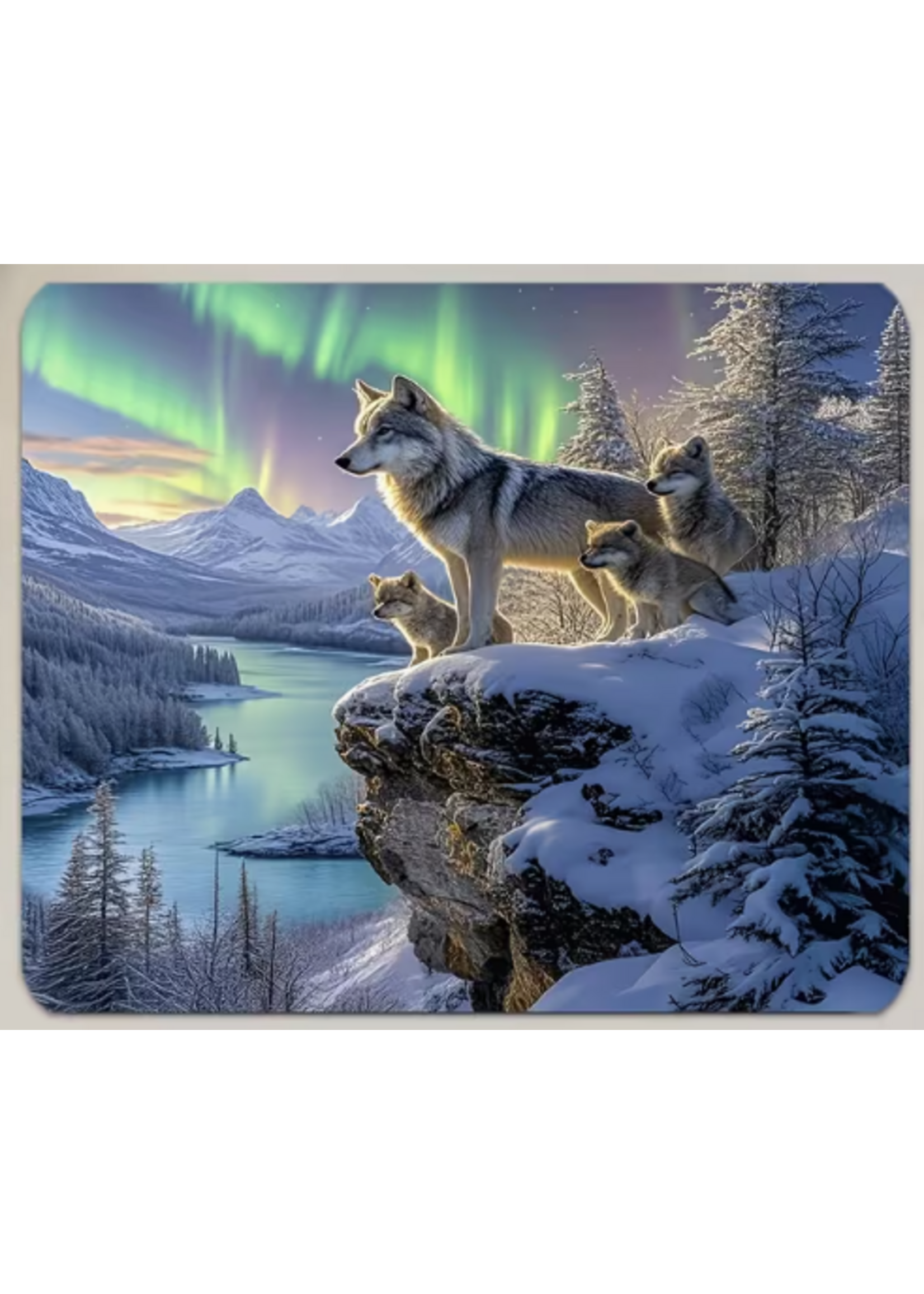 Mouse Pad 10x12 Inch Wolf and Cubs on Snowy Cliff