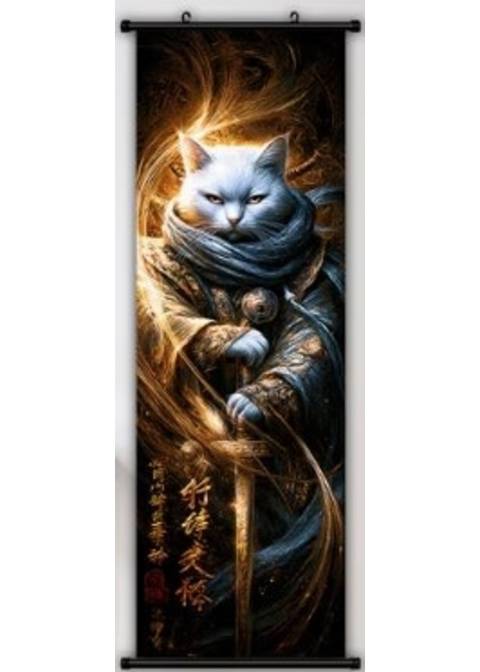 Hanging Wall Banner 15x47 Inch Samurai Cat 1