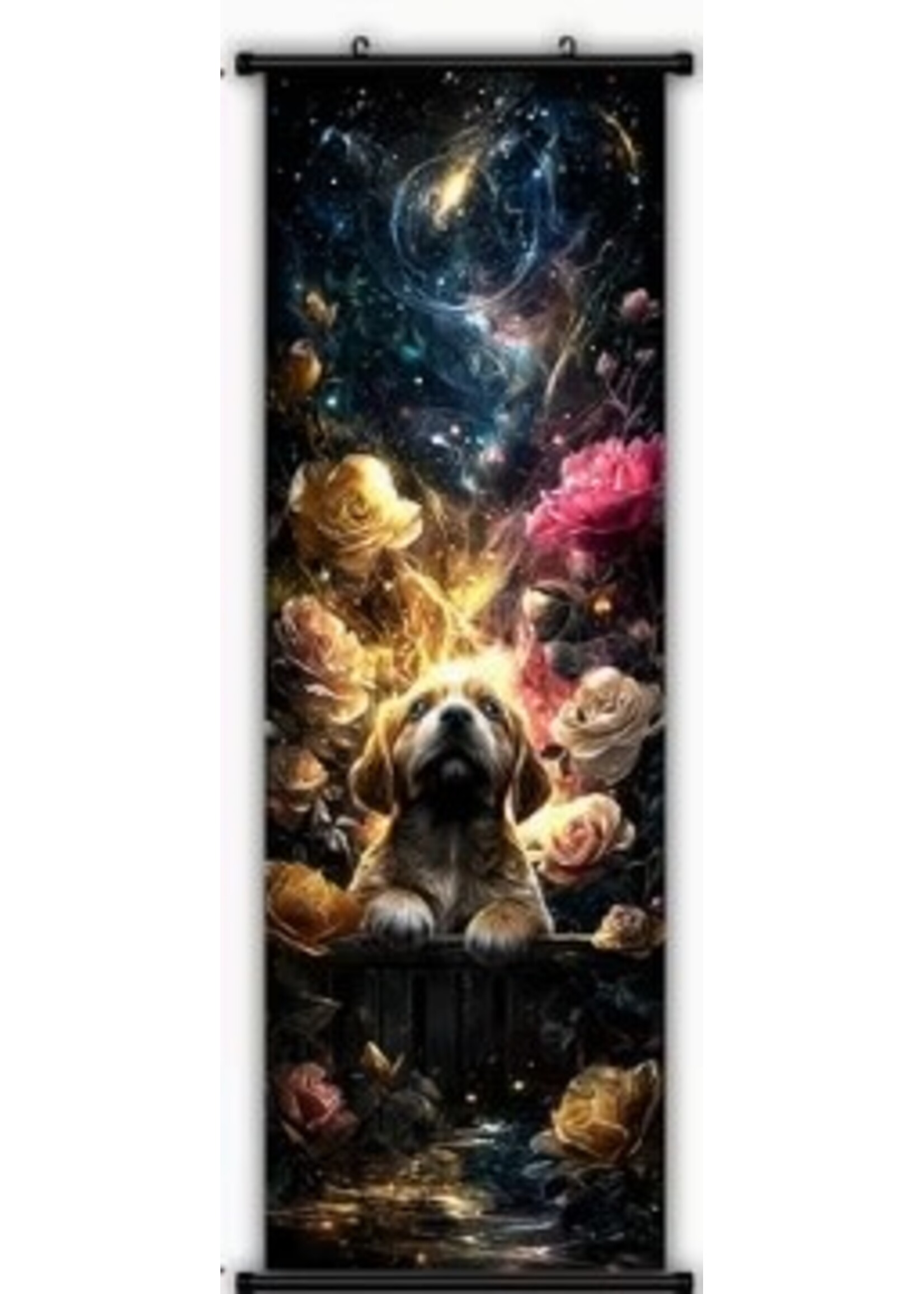 Hanging Wall Banner 15x47 Inch Dog & Flowers 1