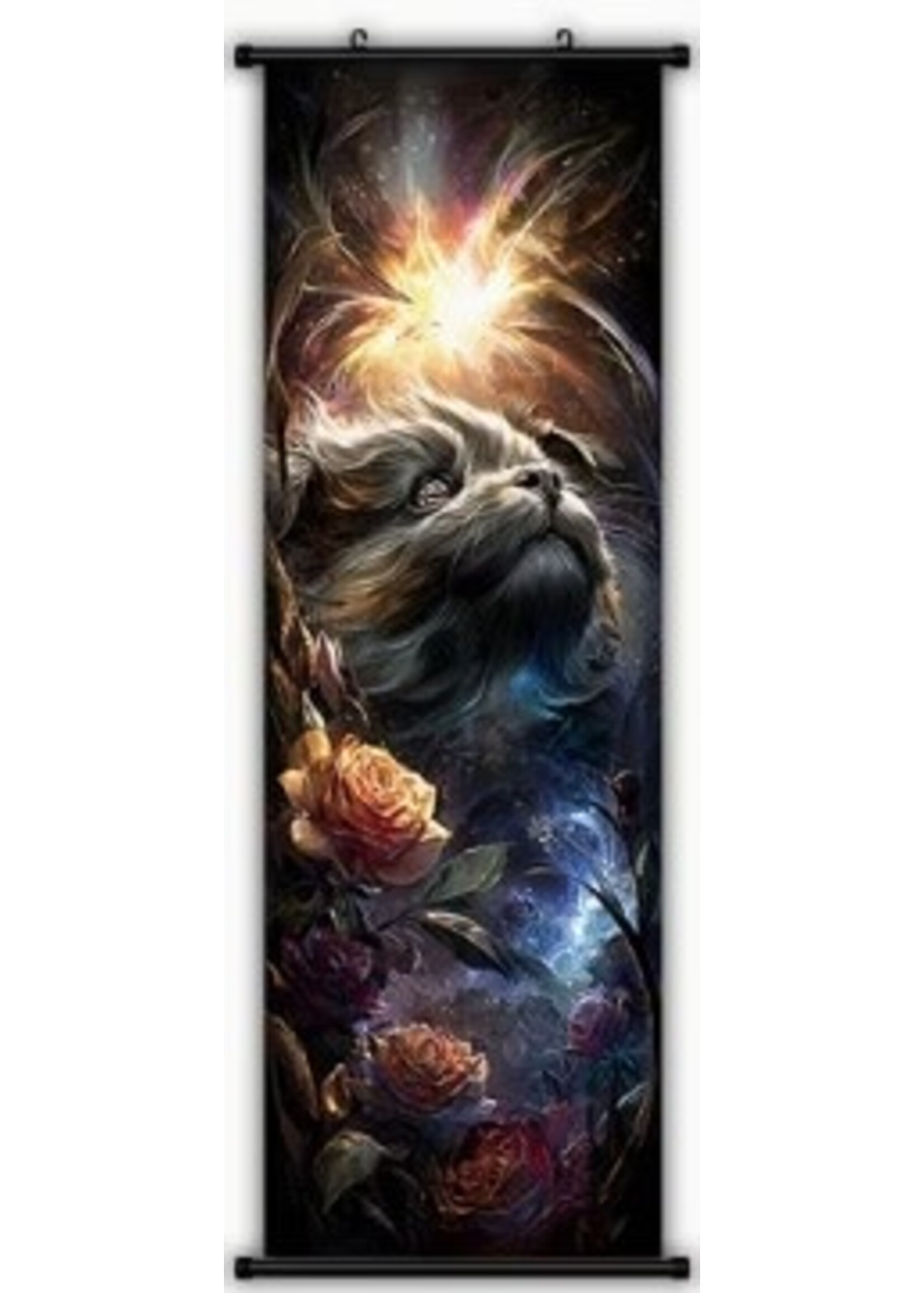 Hanging Wall Banner 15x47 Inch Dog & Flowers 2