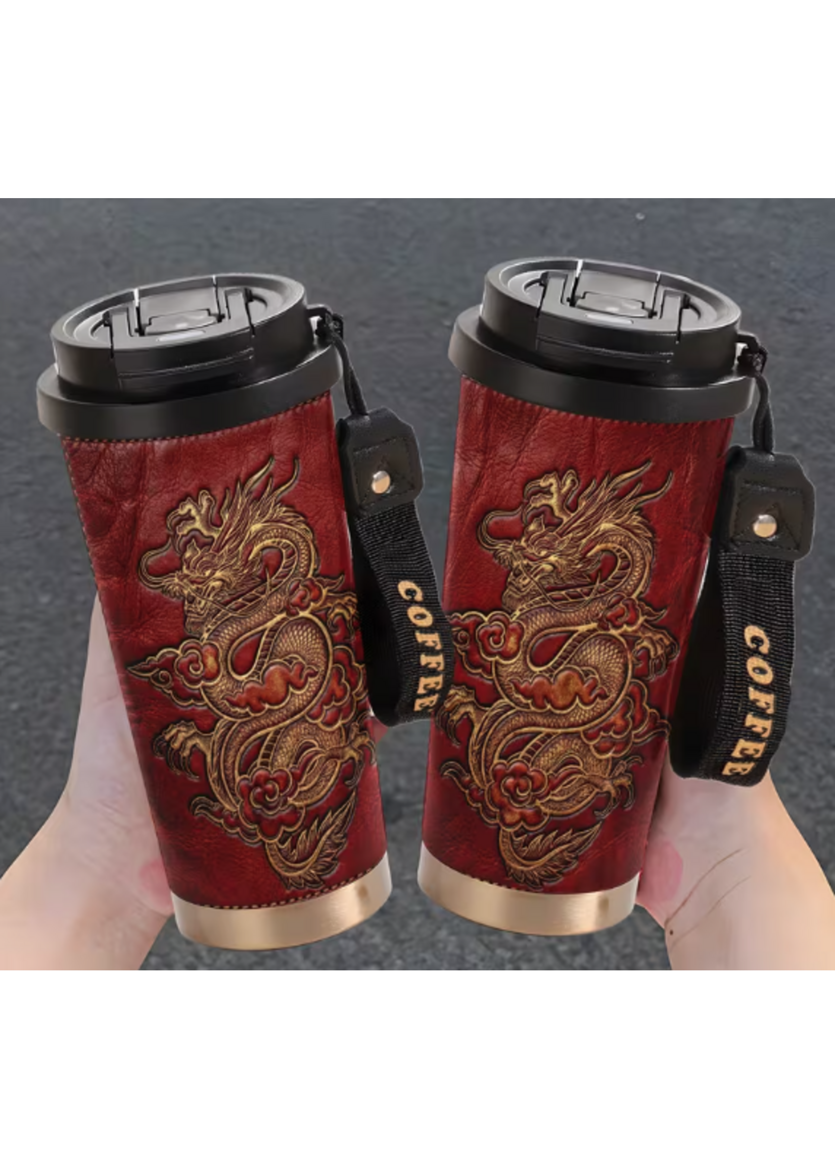 Tumbler 18oz Leather Embossed Golden Dragon