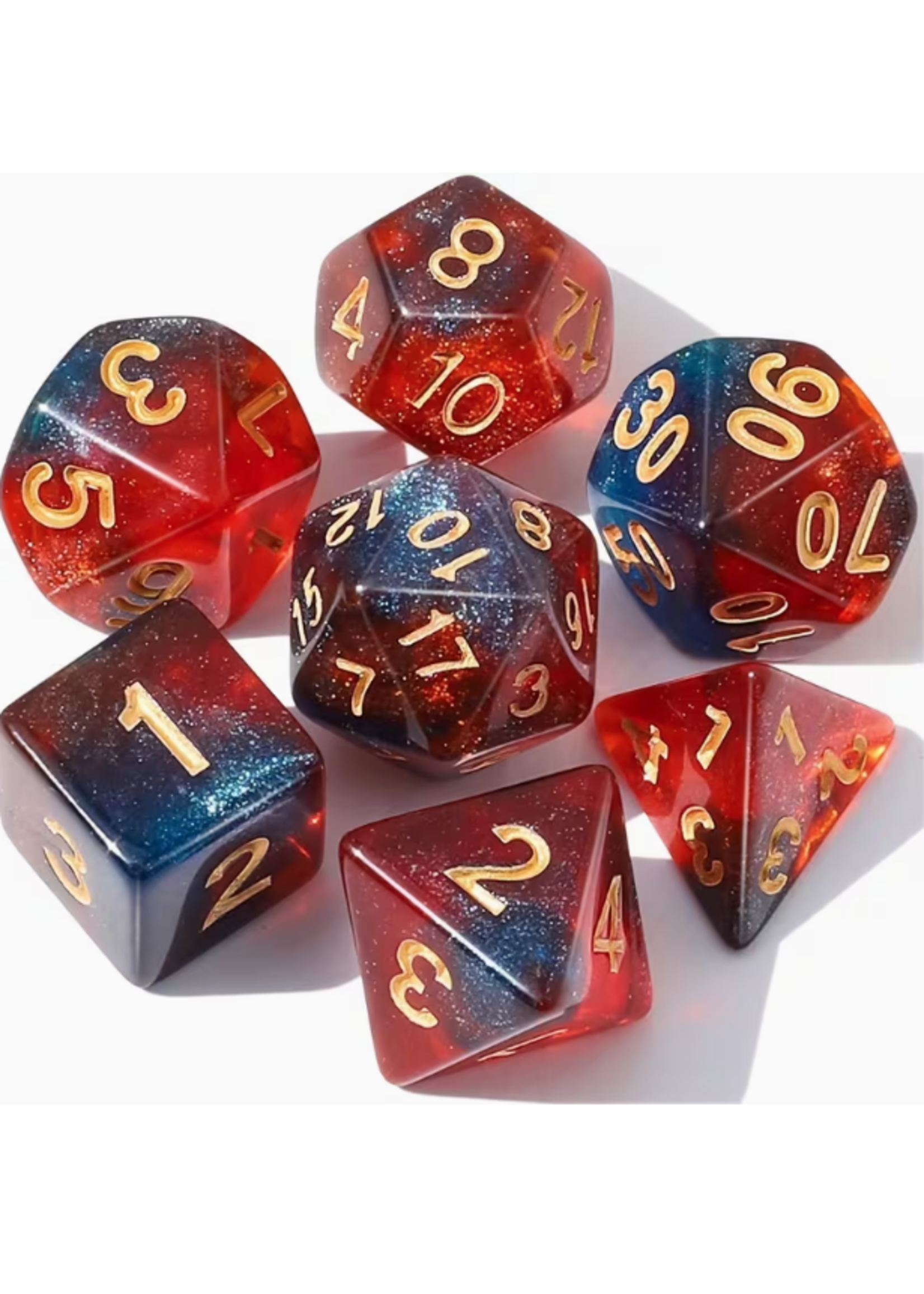 Dice RPG 7pc Red Blue Glitter