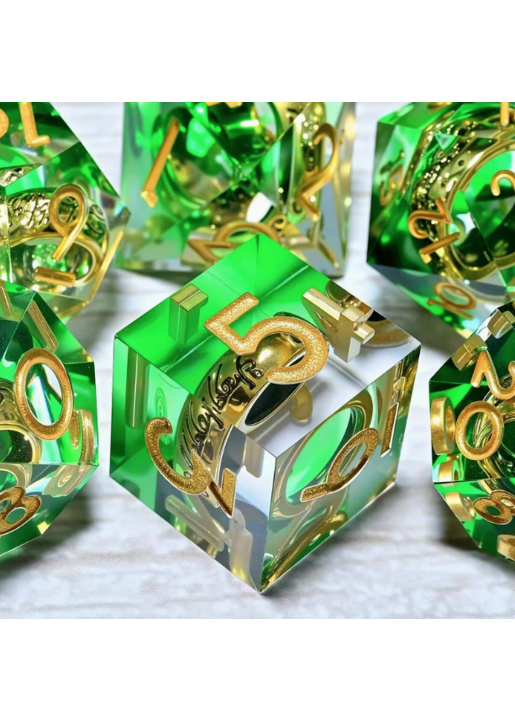 Dice RPG 7pc Resin Rings Green