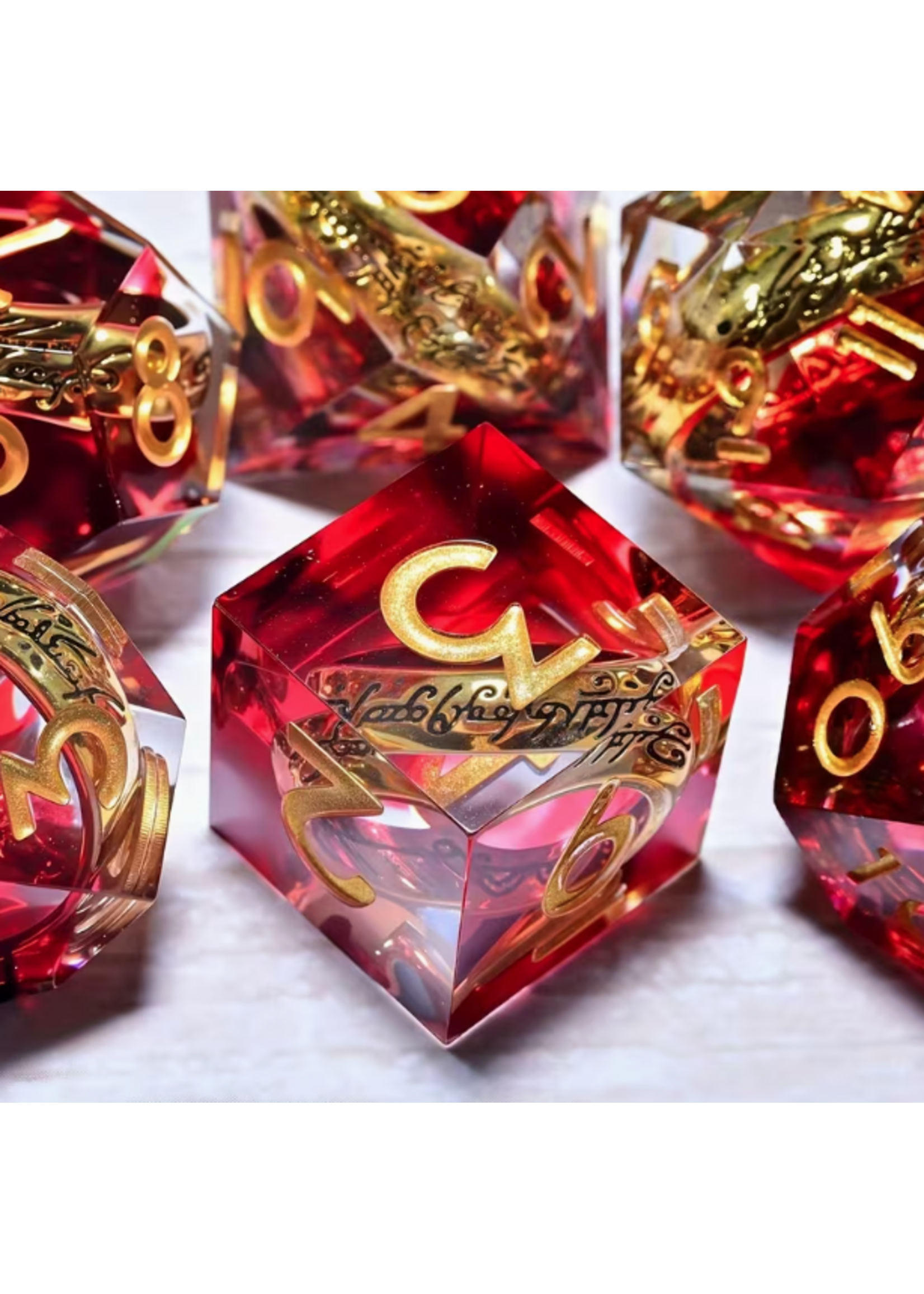 Dice RPG 7pc Resin Rings Red