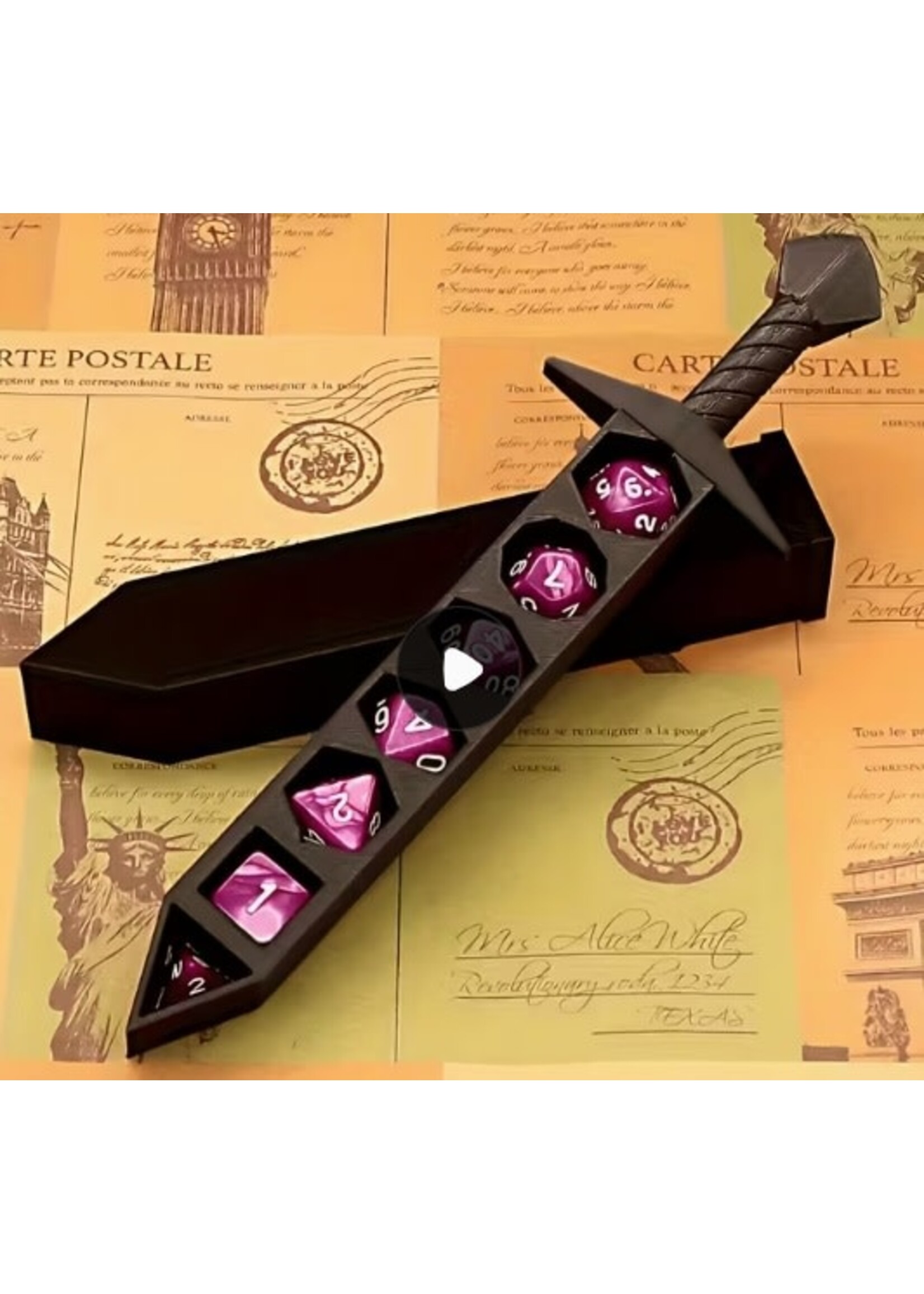 Dice RPG 7pc Green with Sword Storage Case