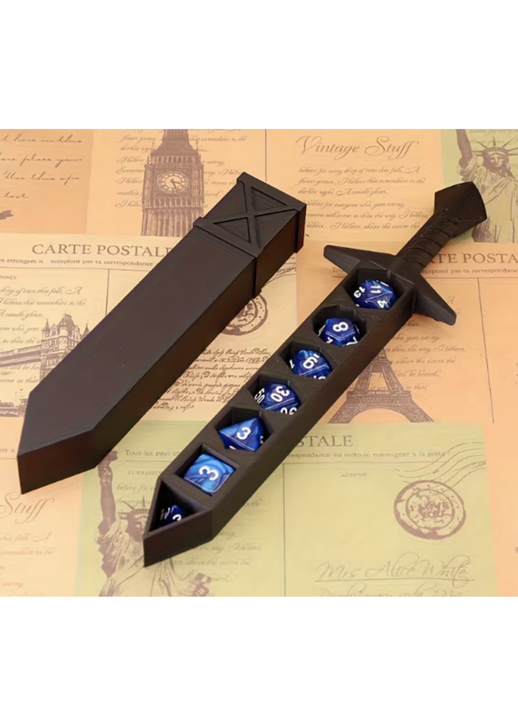 Dice RPG 7pc Dark Blue with Sword Storage Case