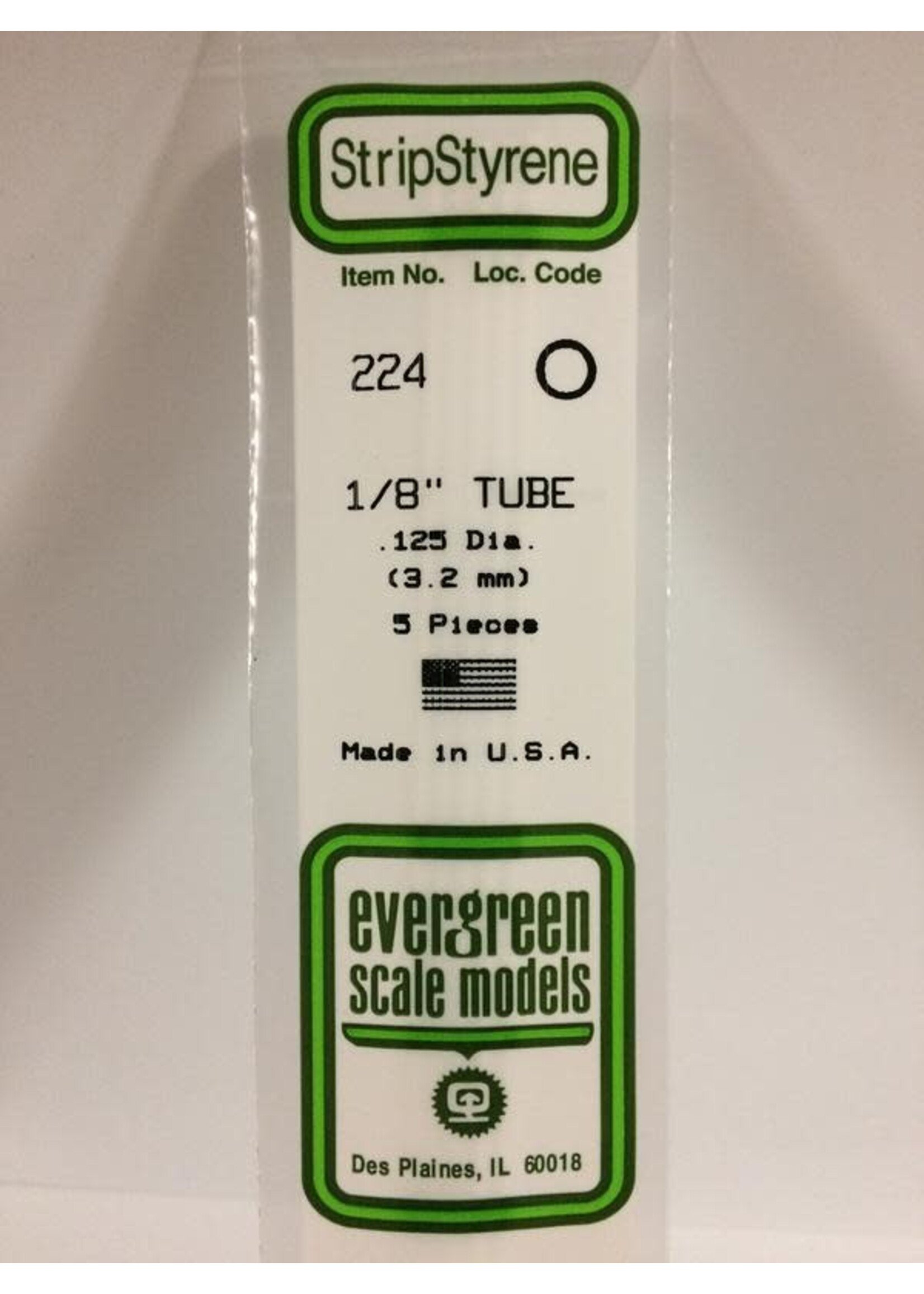 Evergreen Scale Models EVE224 Styrene 1/8 in Tube (5pc)