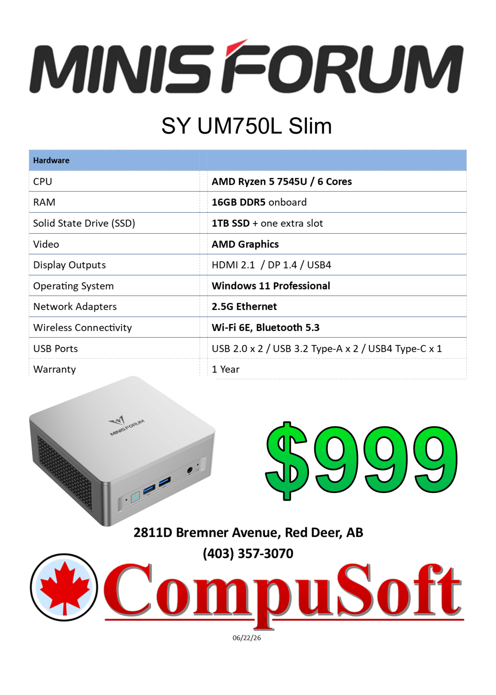 Minisforum Minisforum UM750L Slim
