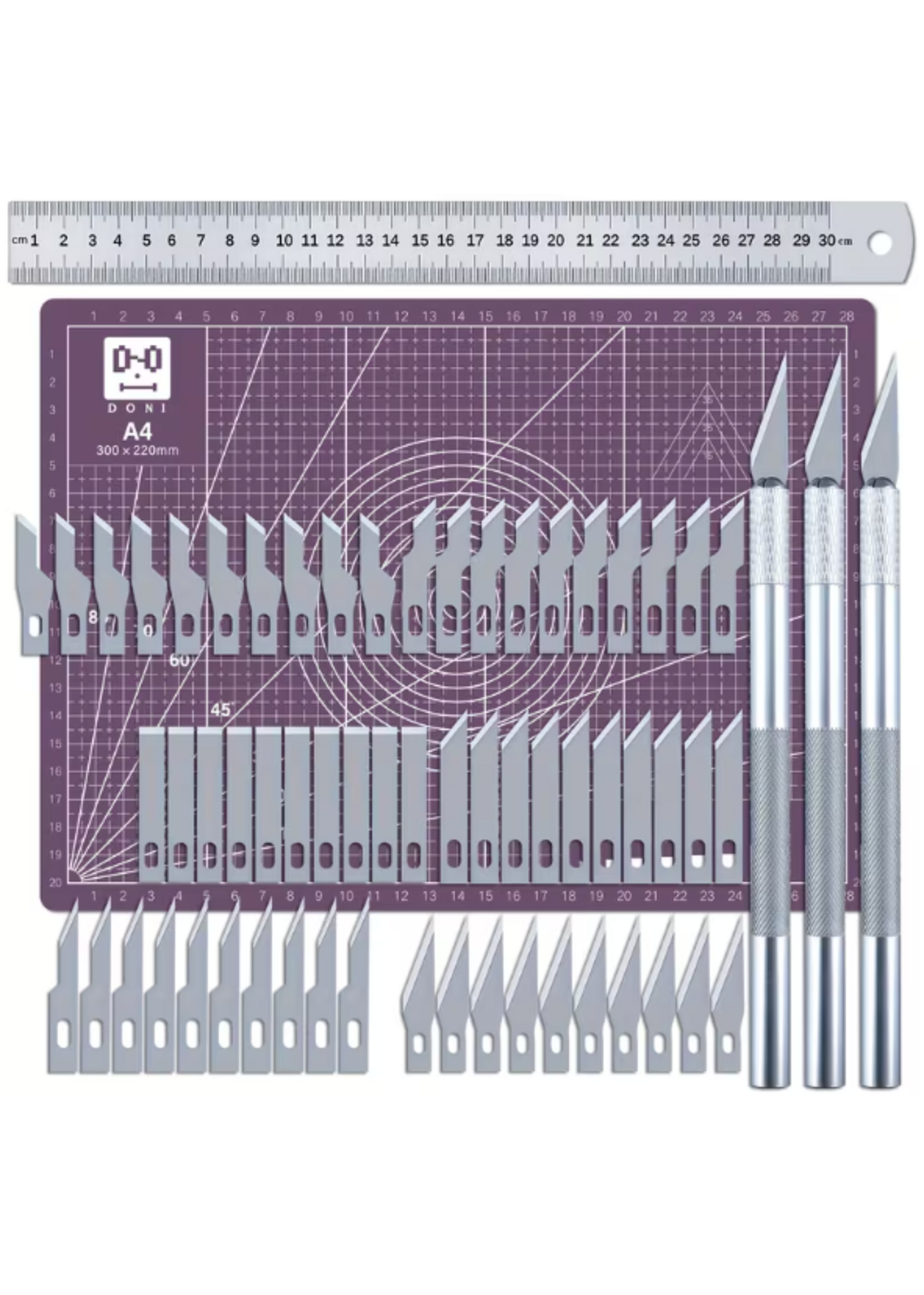 Cutting Mat with Knives + Blades + Ruler (65pc) Purple