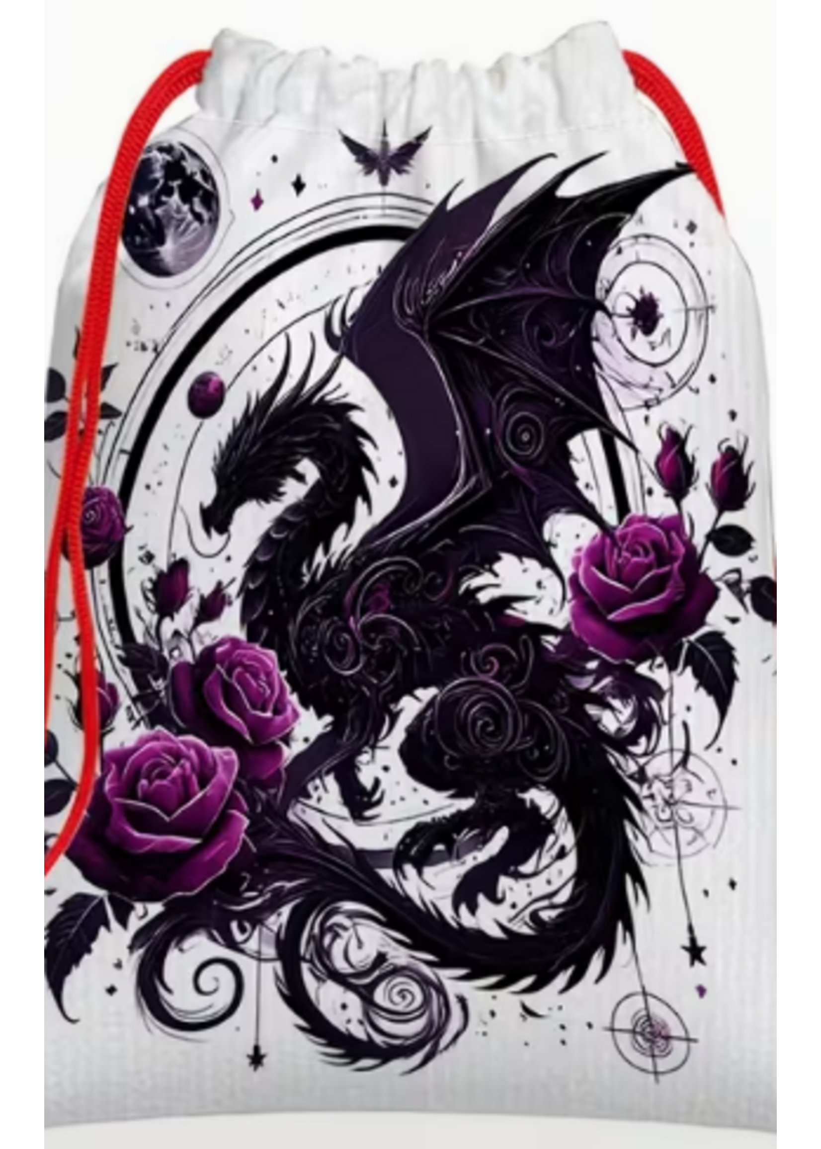 Dice Bag Black Dragon and Purple Roses