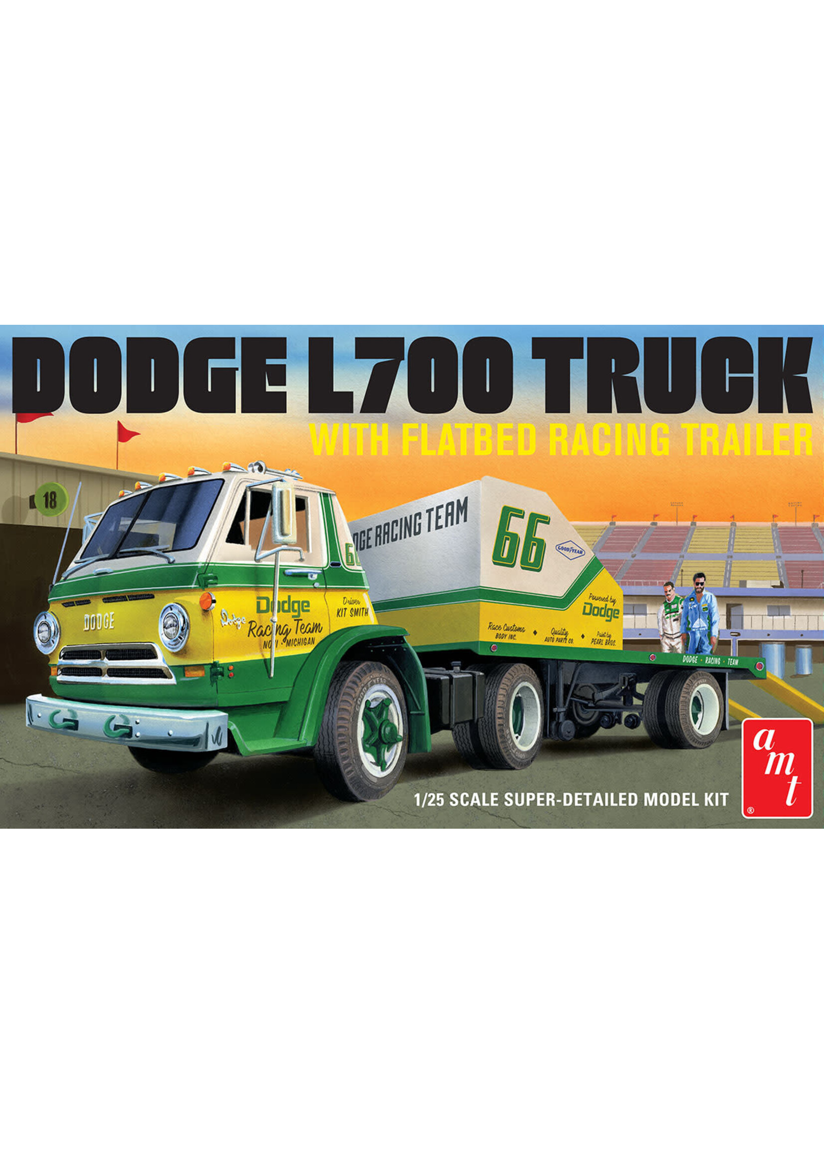 AMT ***AMT1368 1966 Dodge L700 Truck with Flatbed Racing Trailer (1/25)