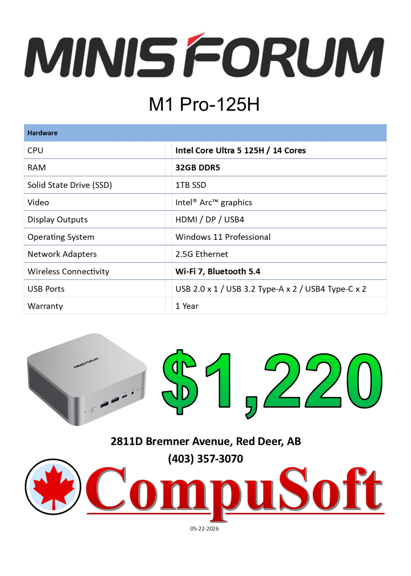 Minisforum Minisforum M1 Pro-125H