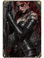 Metal Wall Sign 8x12 Inch Female Warrior with Sword