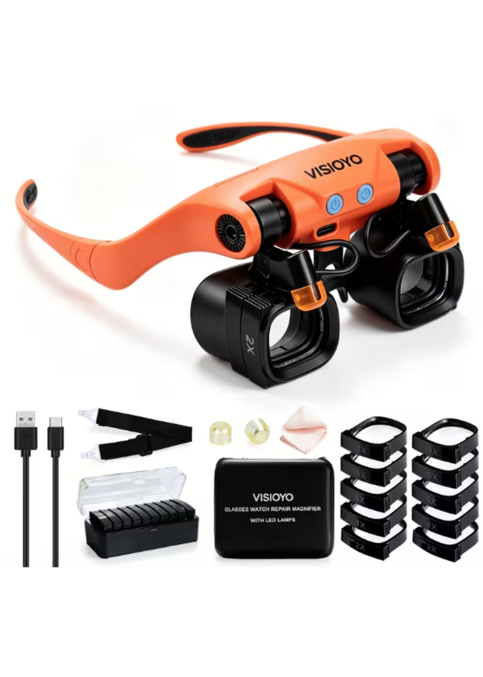 Visioyo Orange Head Lamp Magnifier with USB Rechargeable Battery