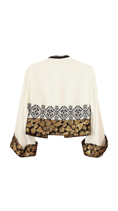 EMAN ALAHMAD White Jacket with Black and Gold Details