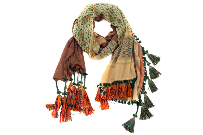 OLA'S GARDEN Shades of Beige Nomad Spirit Scarf with Tassels