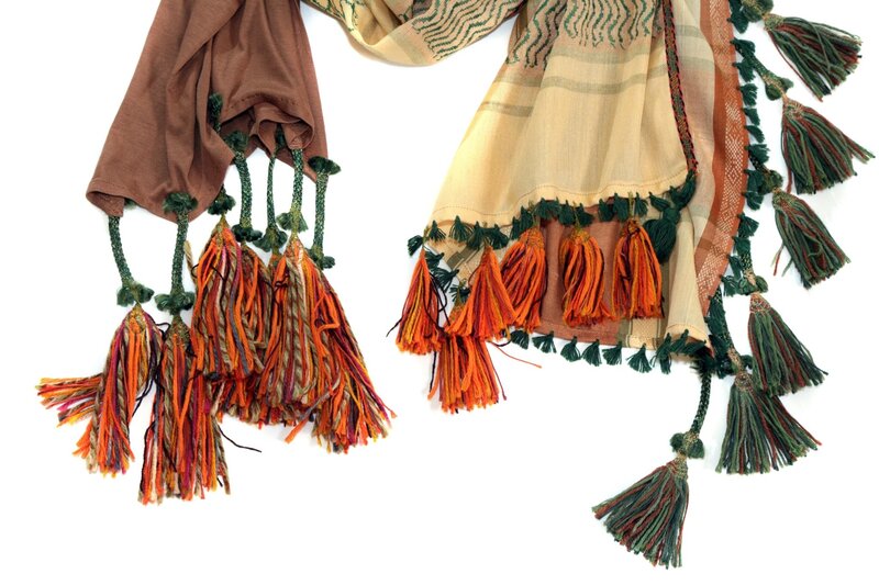 OLA'S GARDEN Shades of Beige Nomad Spirit Scarf with Tassels