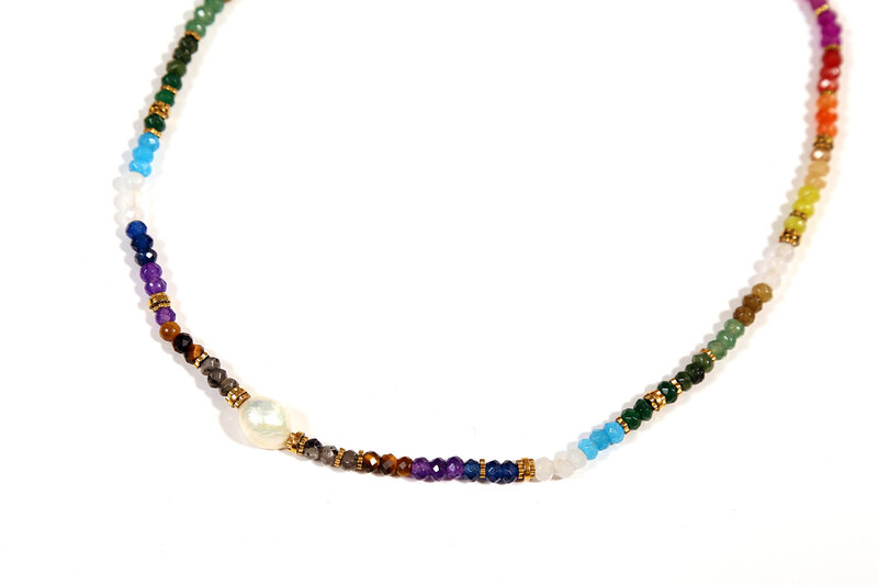 FEATHERLIGHT Colorful Stones Necklace with Gold Beads