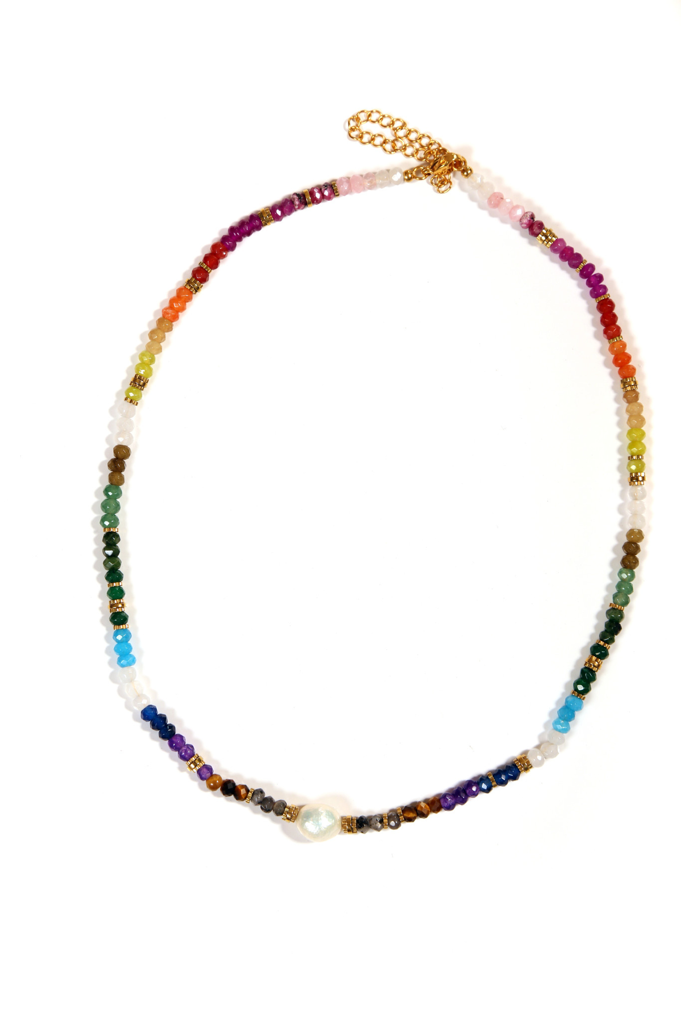 FEATHERLIGHT Colorful Stones Necklace with Gold Beads