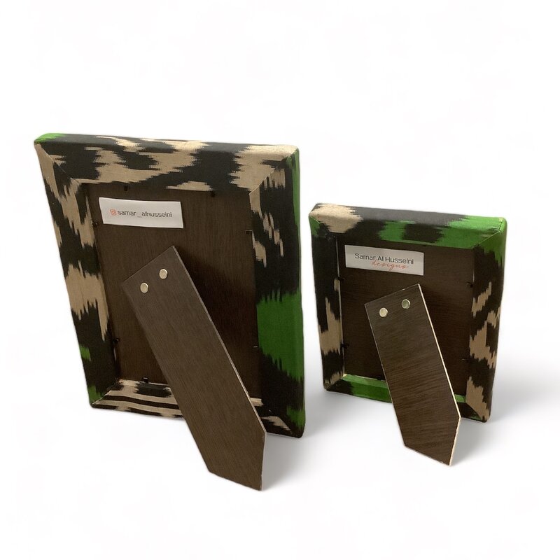 SAMAR AL HUSSEINI Ikat Fabric Photo Frame Black and Green - Set of 2