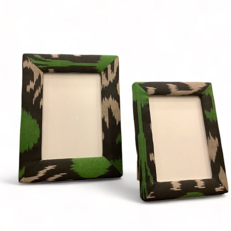 SAMAR AL HUSSEINI Ikat Fabric Photo Frame Black and Green - Set of 2