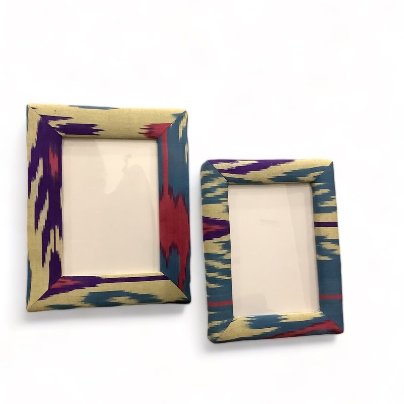 SAMAR AL HUSSEINI Ikat Fabric Photo Frame Blue, Purple and Pink - Set of 2