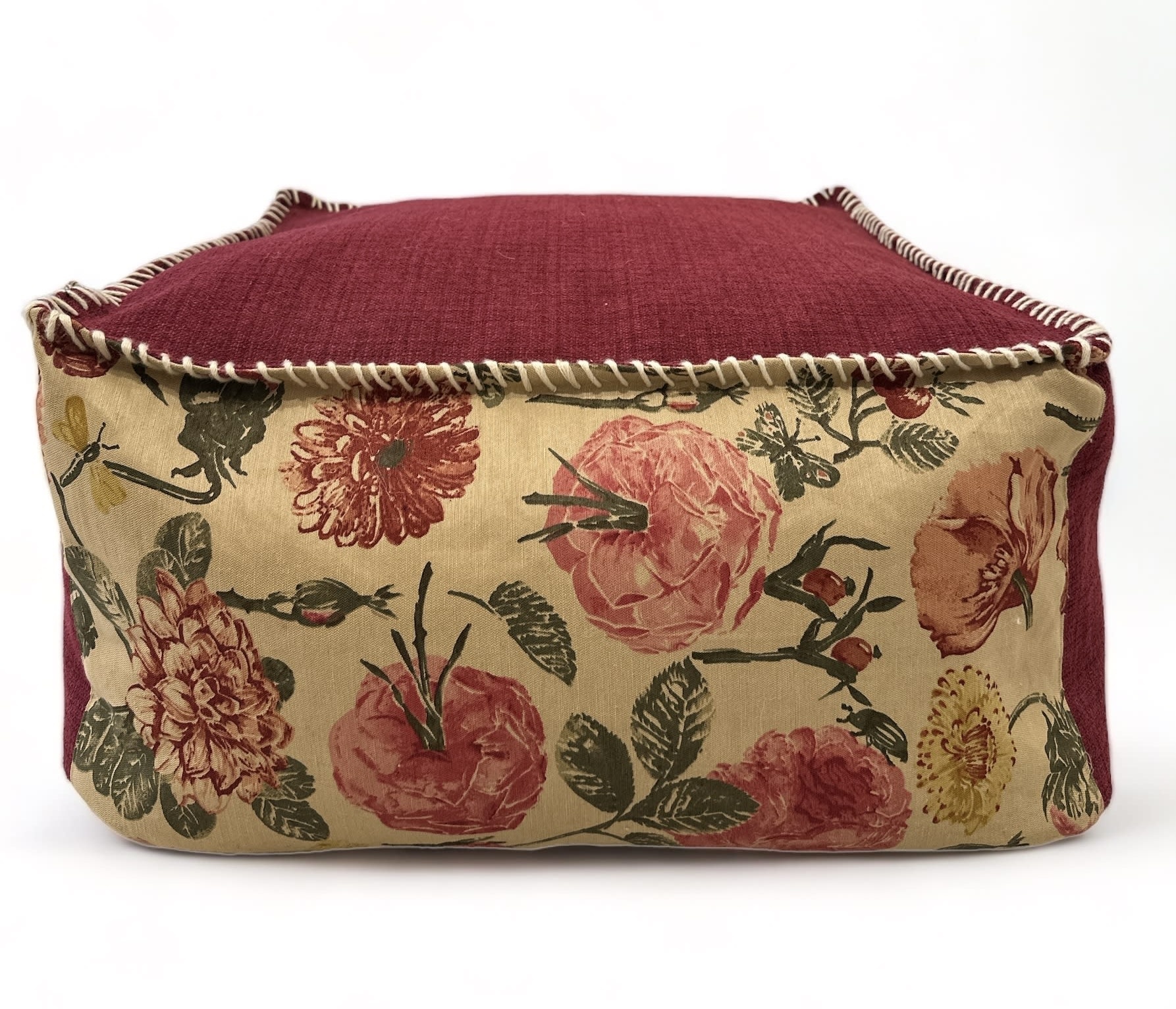 SAMAR AL HUSSEINI Maroon Bean Bag with Vintage Floral Suzani Design