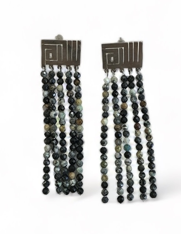 LUBNA SAFADI Silver Calligraphy Earrings with Stones