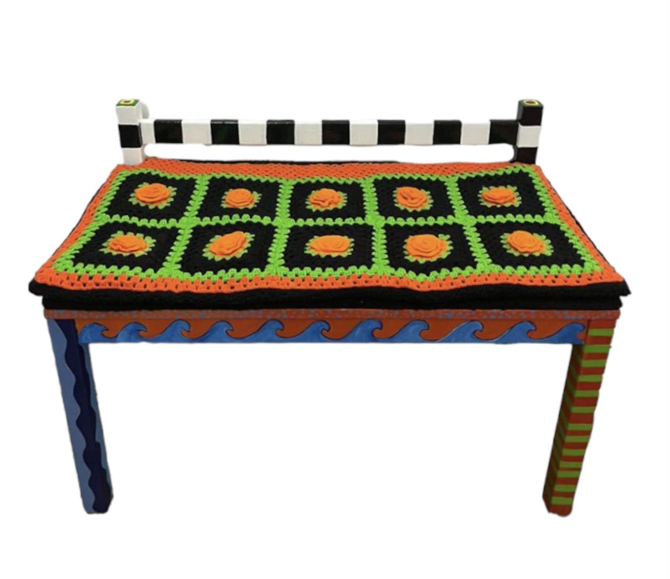 MAHA'S CRAFT LAB Hand painted Upcycled Boho Style Bench