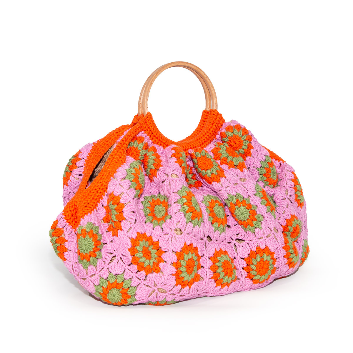 SOUK BALADNA Multi-Color Crochet Bag with Wooden Handles