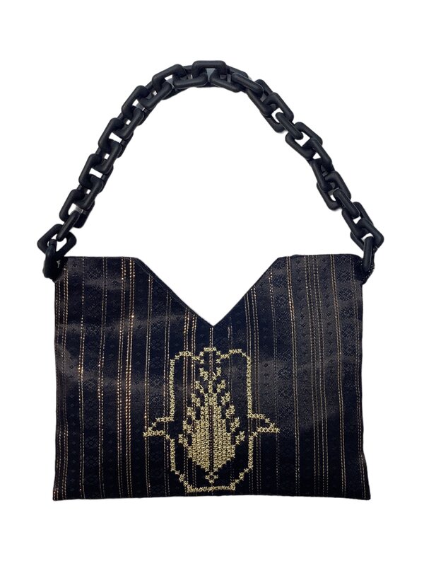 STUDIO TALINE Black Saya Shoulder Bag with Fatima Hand