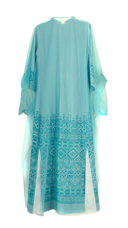 EMAN ALAHMAD Baby Blue Italian Silk Thoub with Blue Embroidery and Chiffon