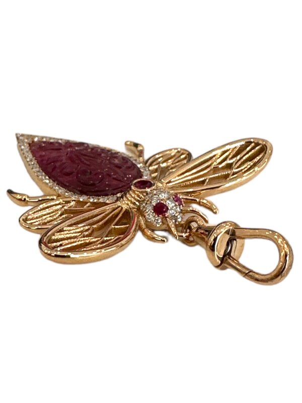 JOHN NAJARIAN Carved Tourmaline, Ruby and White Diamond Pave Dragonfly Pendant